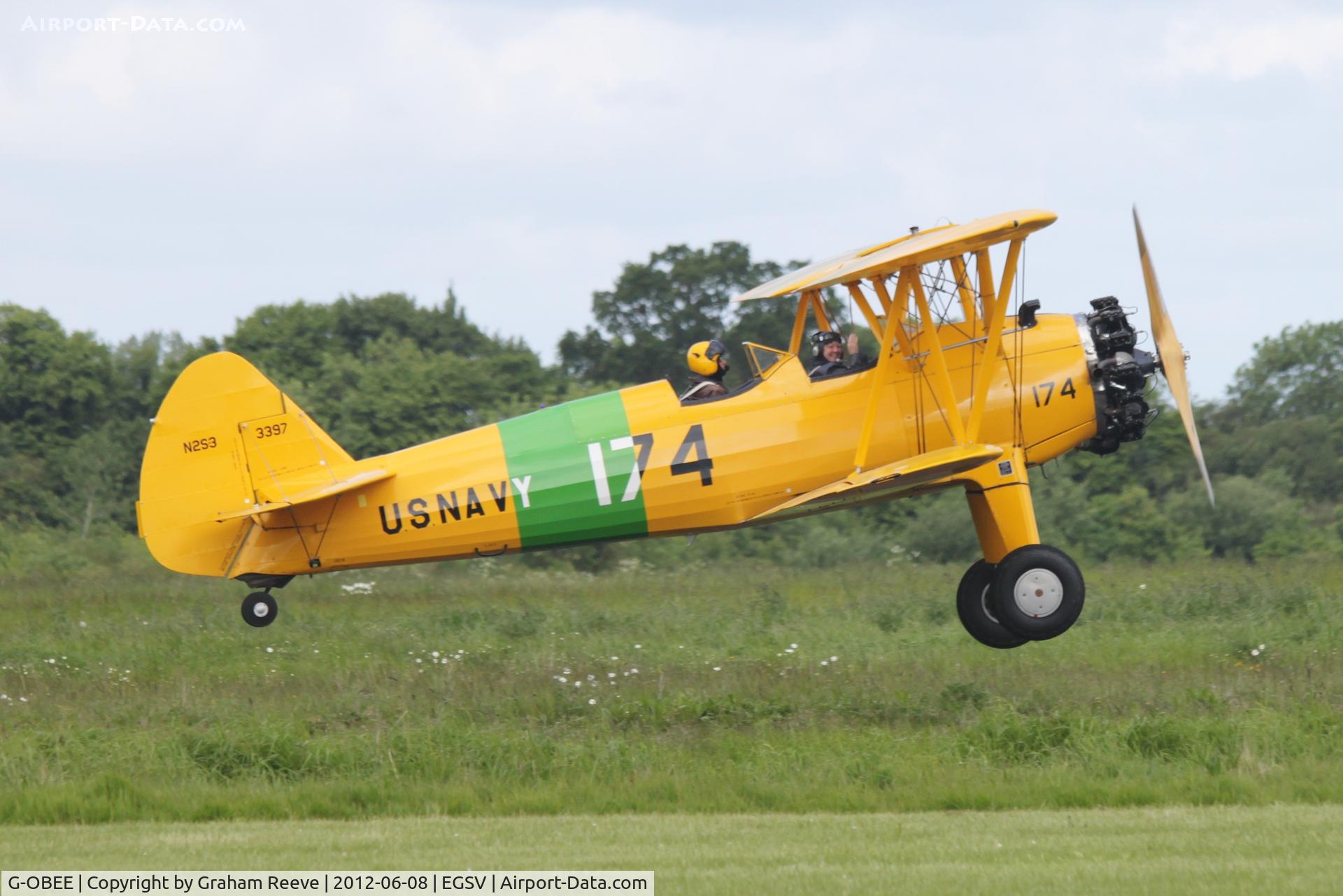 G-OBEE, 1941 Boeing A75N1 C/N 75-1174, Departing.
