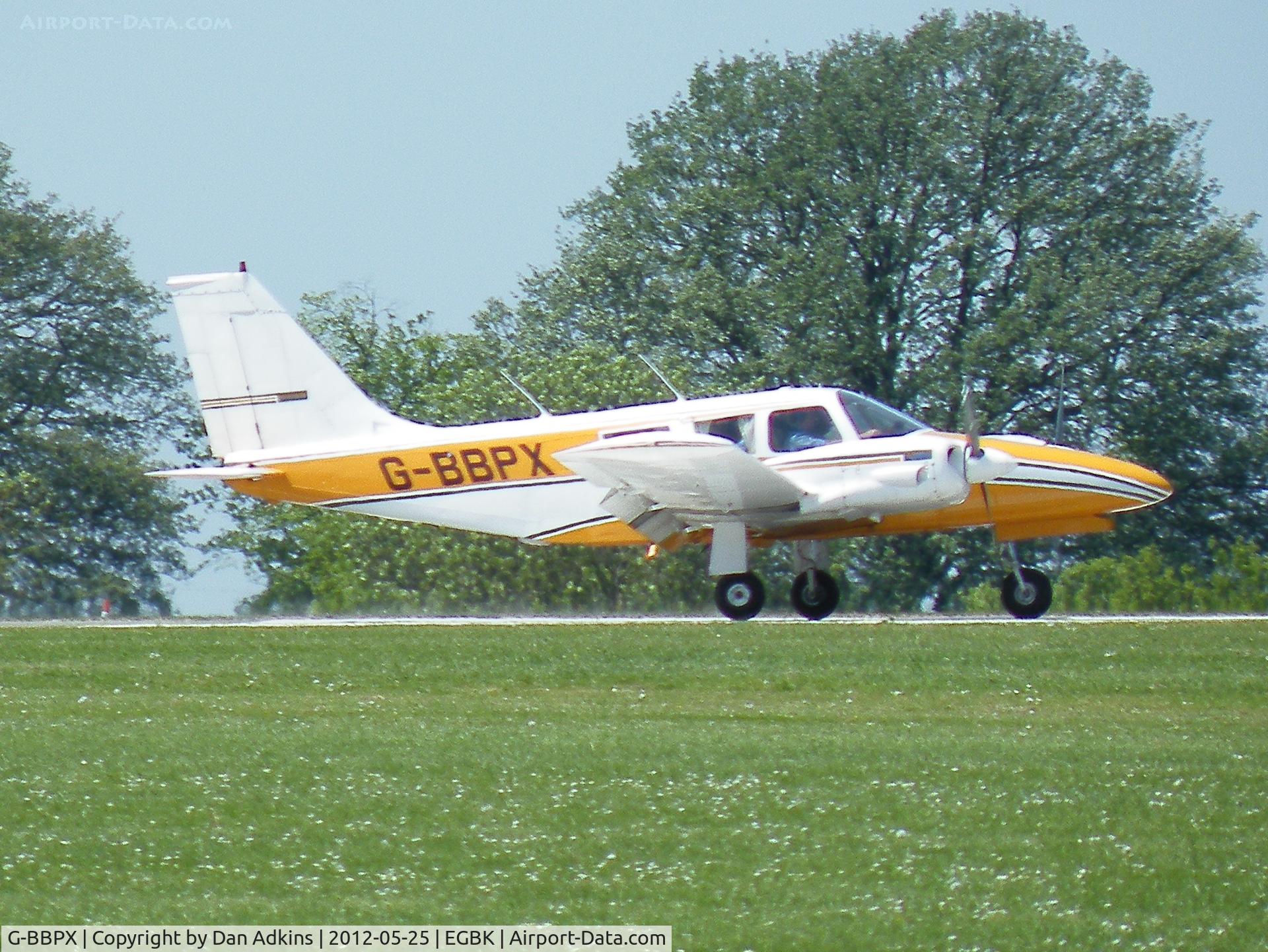 G-BBPX, 1972 Piper PA-34-200 Seneca C/N 34-7250262, G-BBPX arrives at the AeroExpo event at Sywell Aerodrome, Northamptonshire, UK, 25th May 2012.