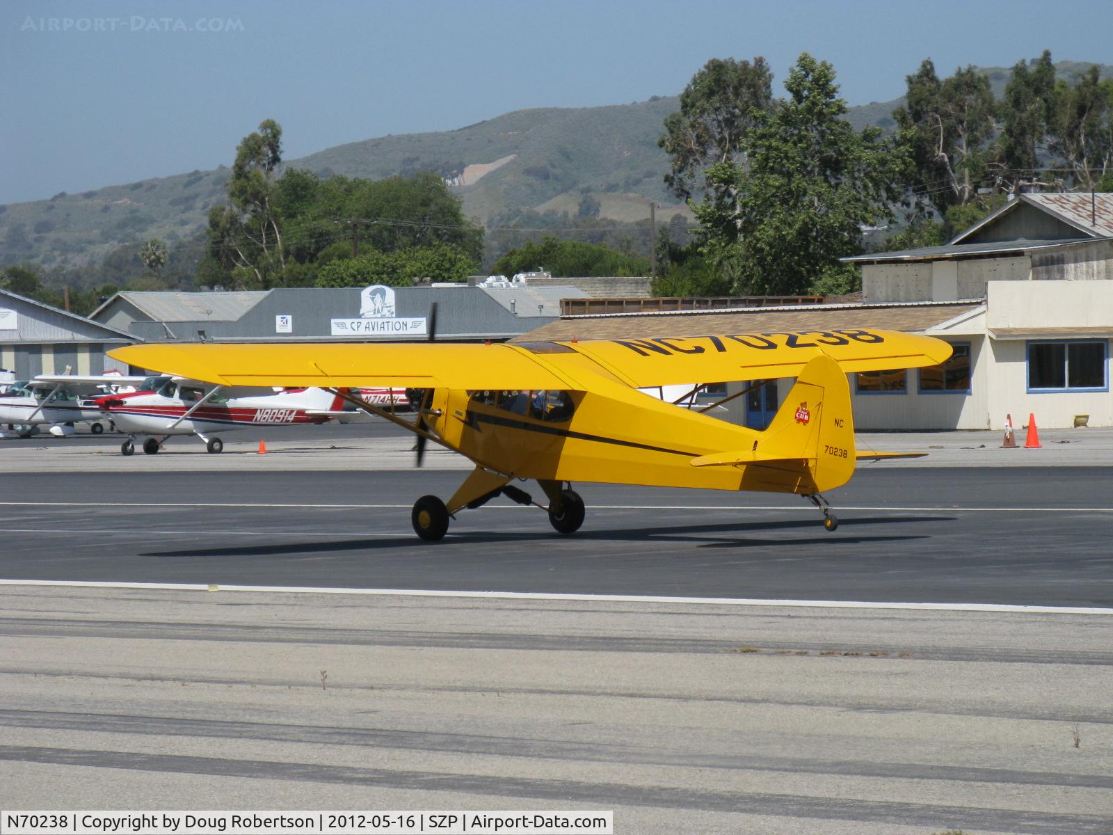 N70238, 1946 Piper J3C-65 Cub C/N 17214, 1946 Piper J3C-65 CUB, Continental C85 85 Hp upgrade, landing roll Rwy 22