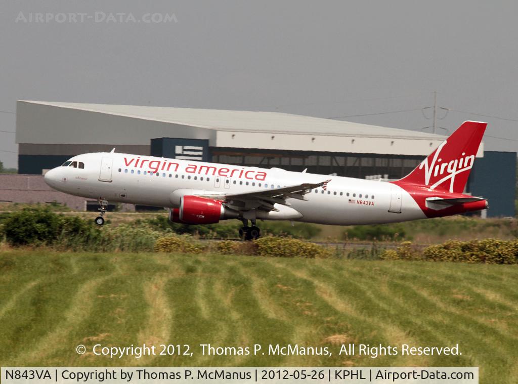 N843VA, 2011 Airbus A320-214 C/N 4814, Redwood 125 rotating on 27L, departing PHL.