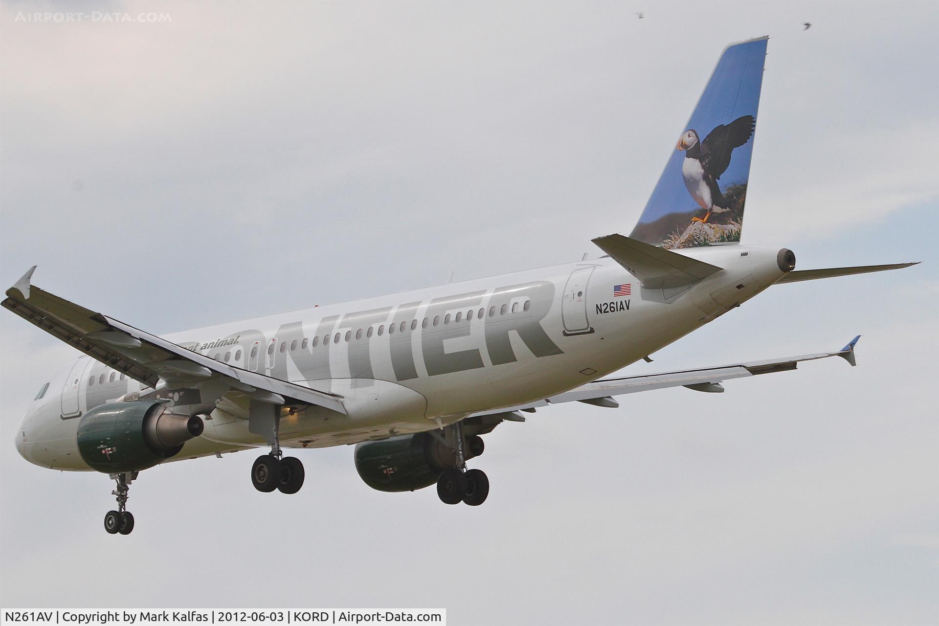 N261AV, 2001 Airbus A320-214 C/N 1615, Frontier Airlines  Airbus A320-214, FFT8538 arriving from Montego Bay, Jamaica-Sangster Int'l /MKJS, RWY 28 approach KORD.