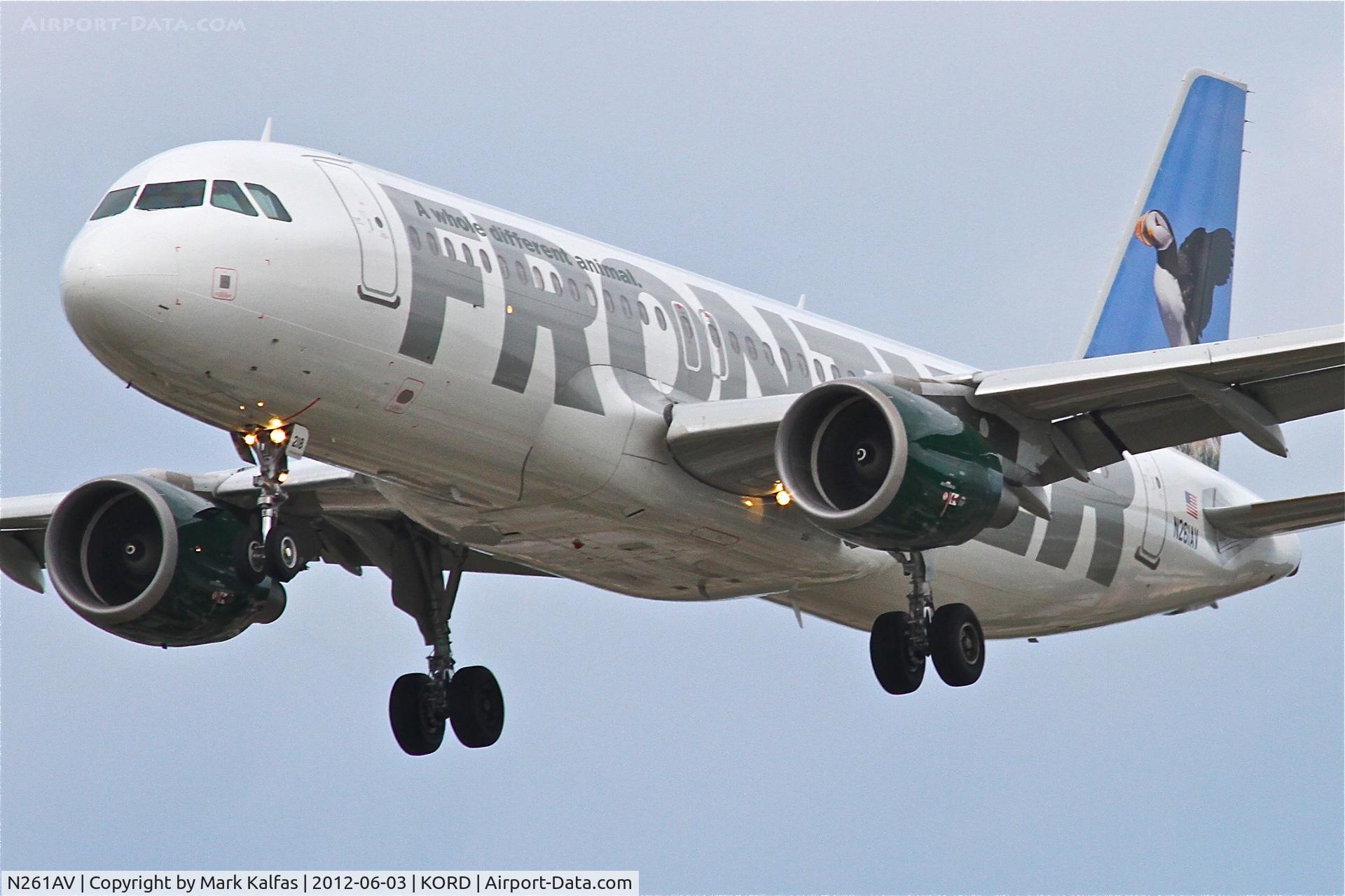 N261AV, 2001 Airbus A320-214 C/N 1615, Frontier Airlines  Airbus A320-214, FFT8538 arriving from Montego Bay, Jamaica-Sangster Int'l /MKJS, RWY 28 approach KORD.