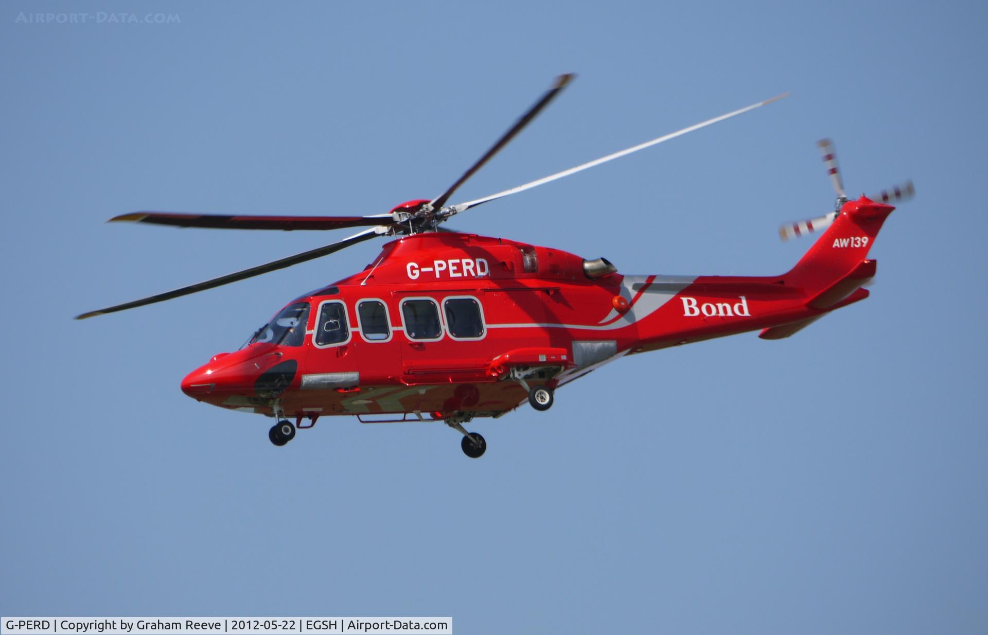 G-PERD, 2012 AgustaWestland AW-139 C/N 41270, Departing from Norwich.
