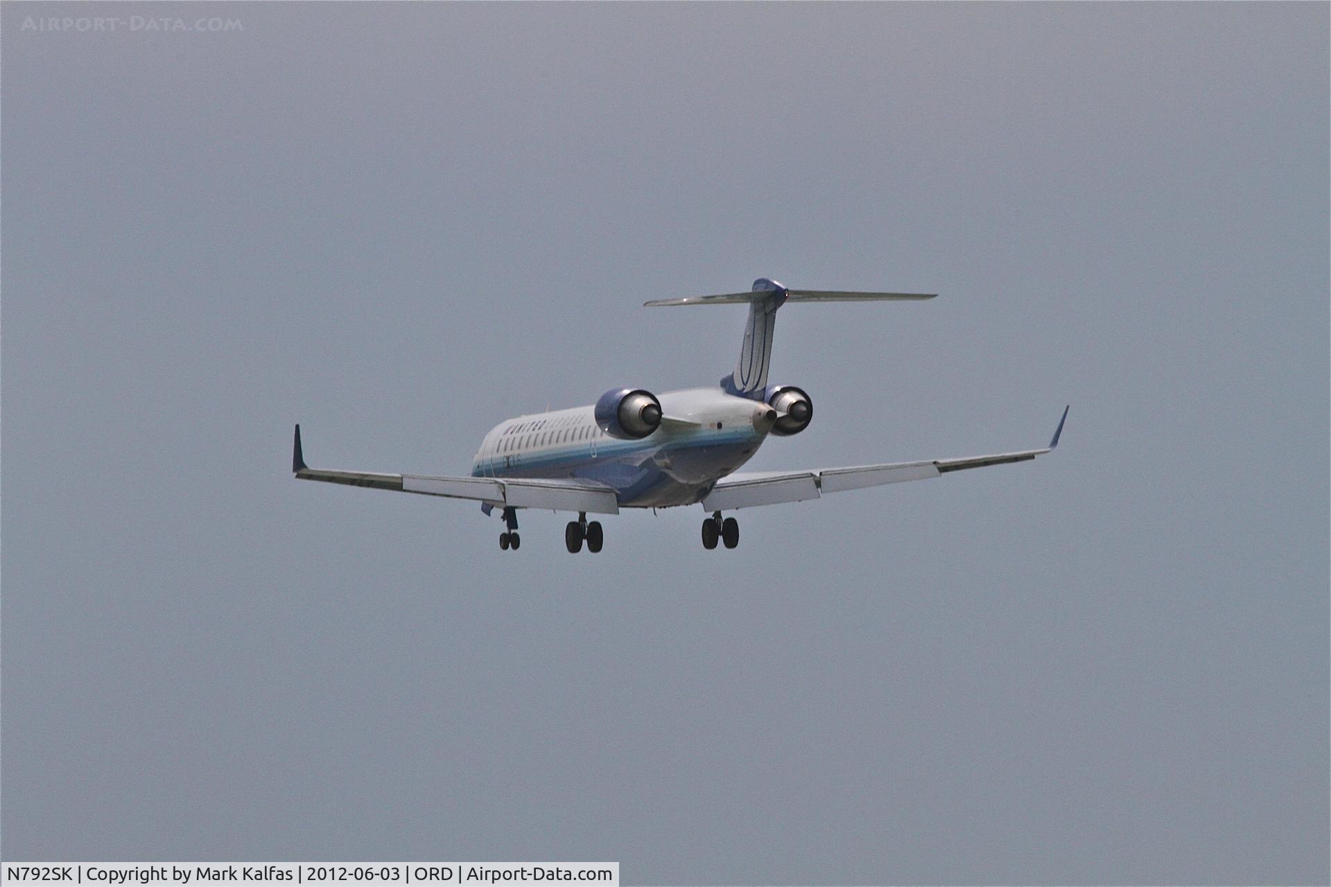 N792SK, 2009 Bombardier CRJ-700 (CL-600-2C10) Regional Jet C/N 10294, SkyWest/United Express N792SK Bombardier CL-600-2C10 arriving from Calgary Int'l /CYYC, on approach to RWY 28 KORD.