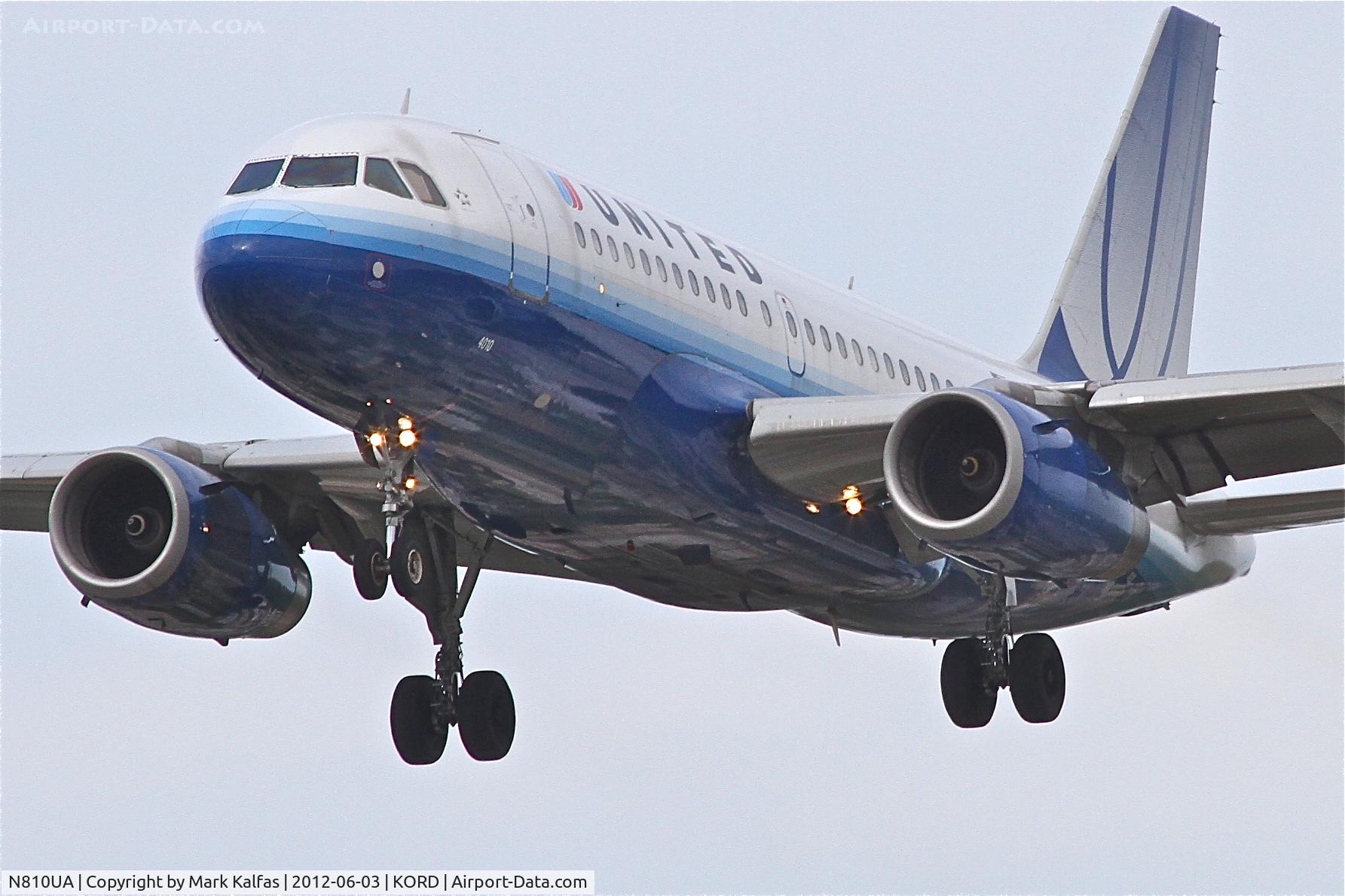 N810UA, 1998 Airbus A319-131 C/N 843, United Airlines Airbus A319-131, UAL353 arriving from Dallas-Fort Worth, RWY 28 approach KORD.