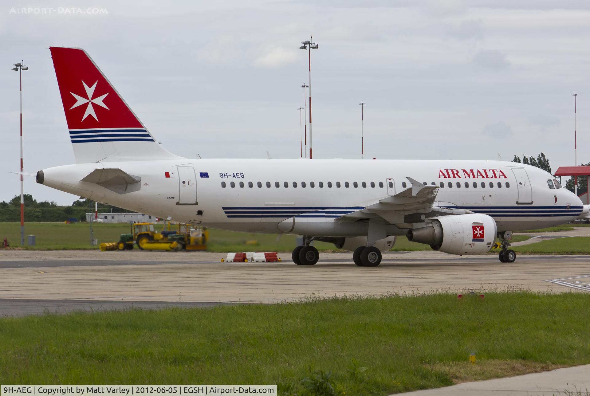 9H-AEG, 2003 Airbus A319-112 C/N 2113, Arriving at EGSH.