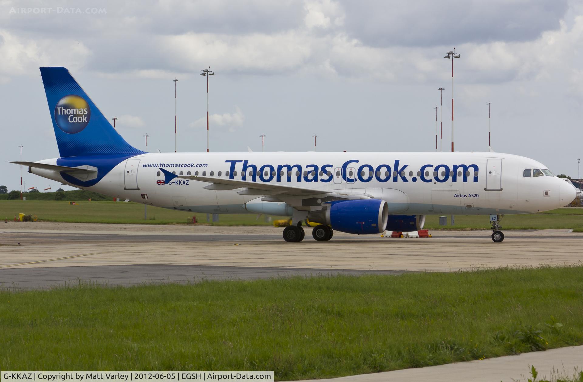 G-KKAZ, 2003 Airbus A320-214 C/N 2003, Arriving at EGSH.
