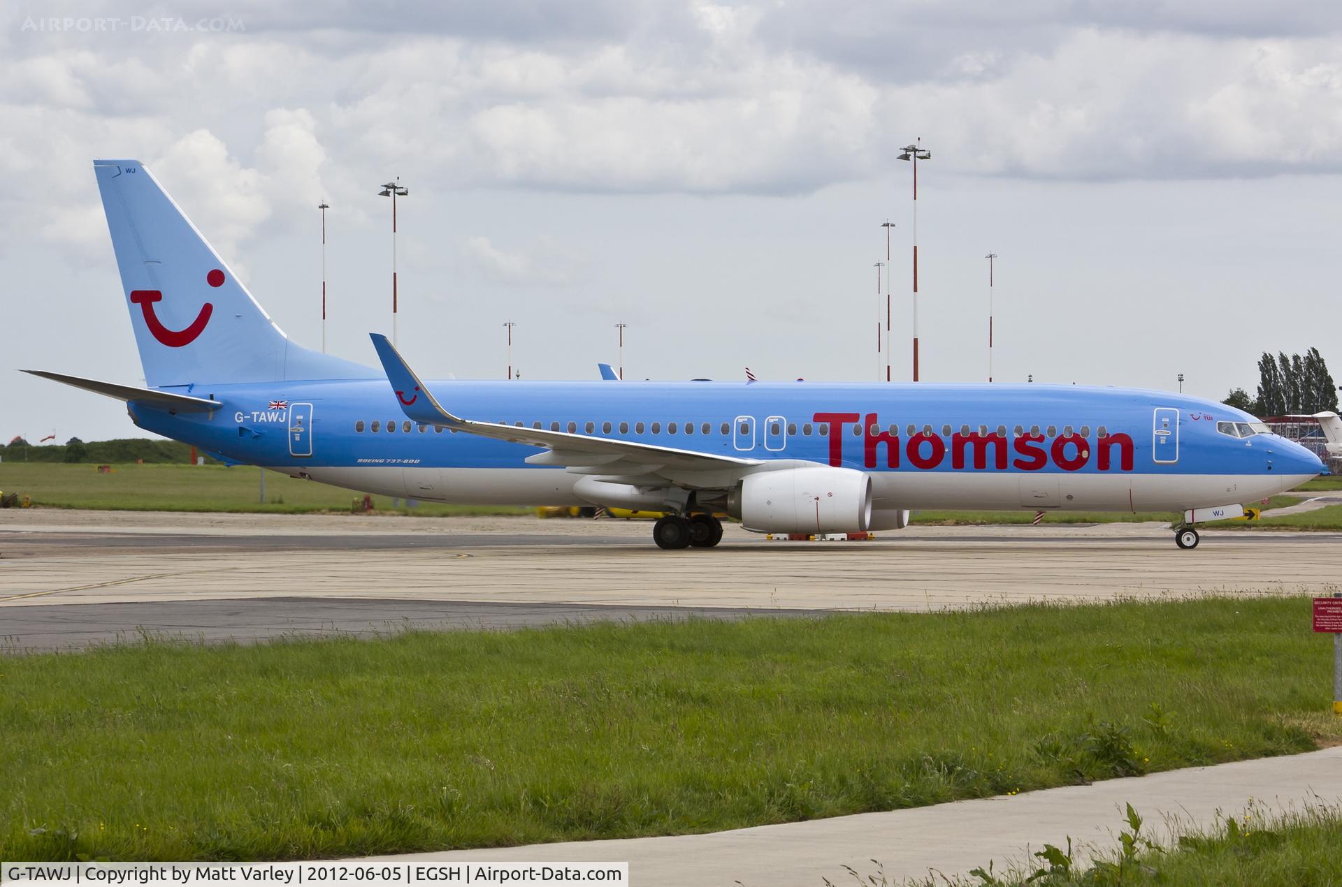 G-TAWJ, 2012 Boeing 737-8K5 C/N 38108, Arriving at EGSH for the first time.