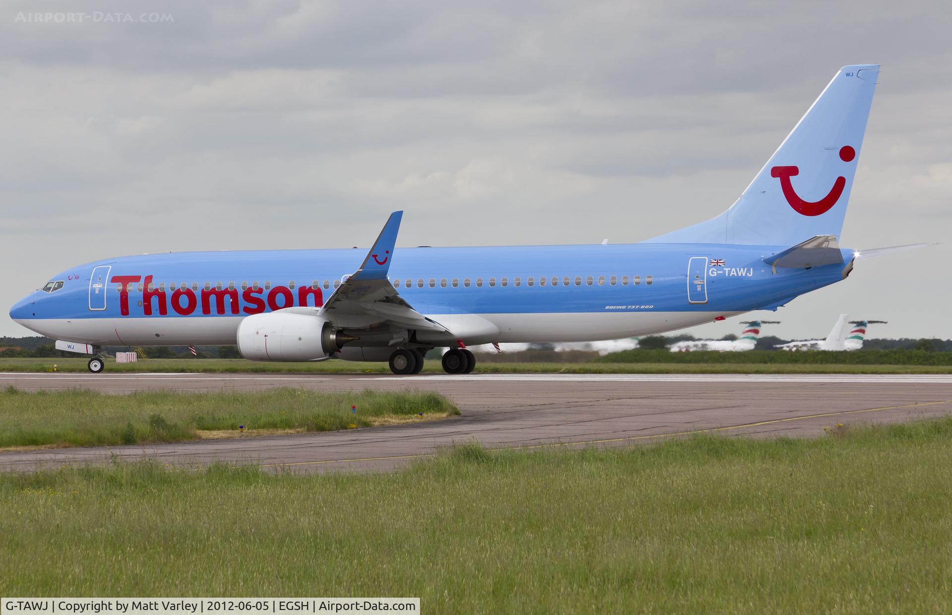 G-TAWJ, 2012 Boeing 737-8K5 C/N 38108, About to depart EGSH.
