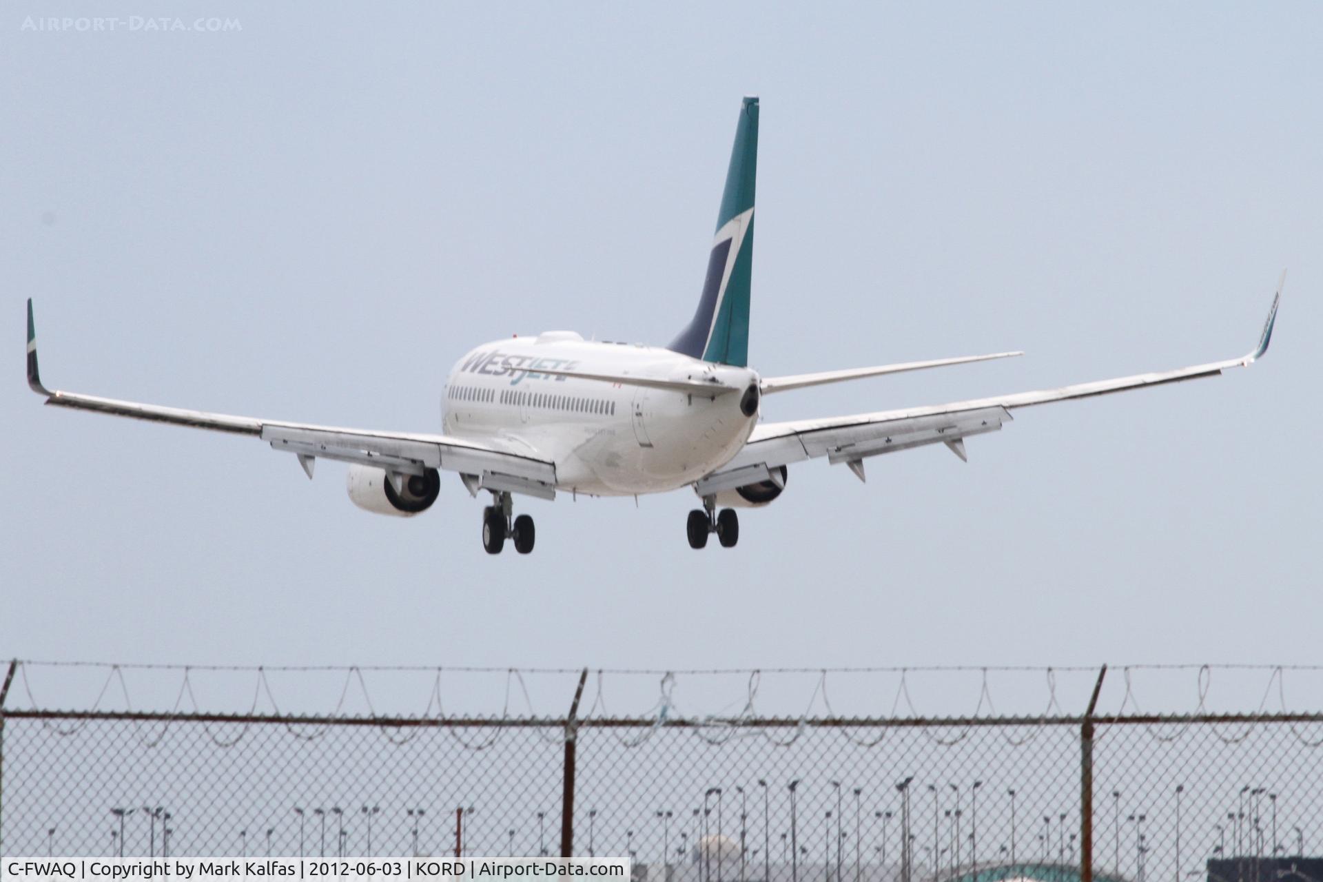 C-FWAQ, 2002 Boeing 737-7CT C/N 32748, Westjet Airlines Boeing 737-7CT, WJA1688 arriving from Vancouver International /CYVR, RWY 28 approach KORD.