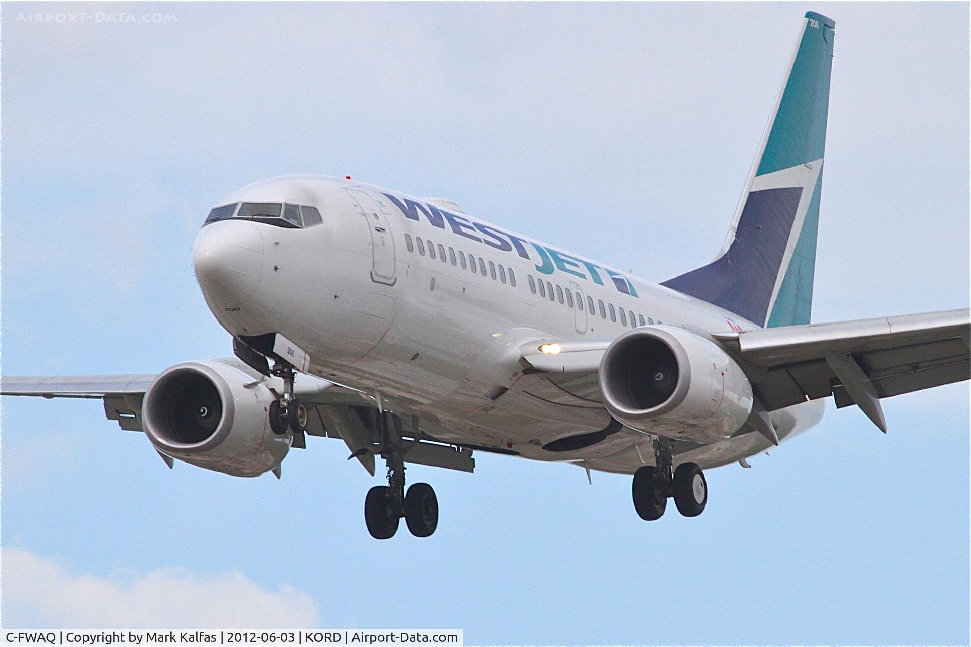 C-FWAQ, 2002 Boeing 737-7CT C/N 32748, Westjet Airlines Boeing 737-7CT, WJA1688 arriving from Vancouver International /CYVR, RWY 28 approach KORD.