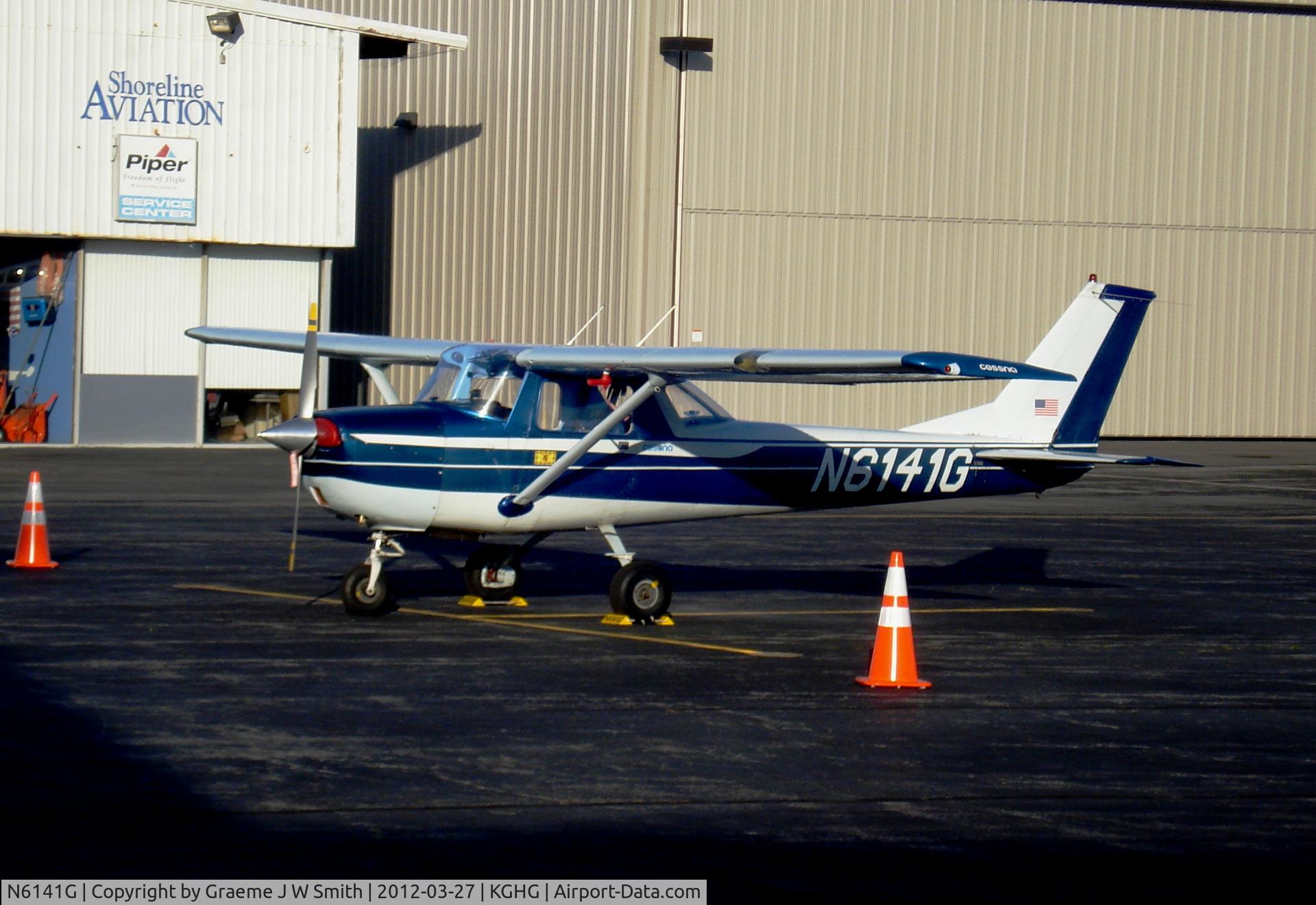 N6141G, 1969 Cessna 150K C/N 15071641, N6141G @ KGHG - Marshfield Municipal Airport.  Sitting in the sunset - attending an FAA WINGS Safety Briefing.