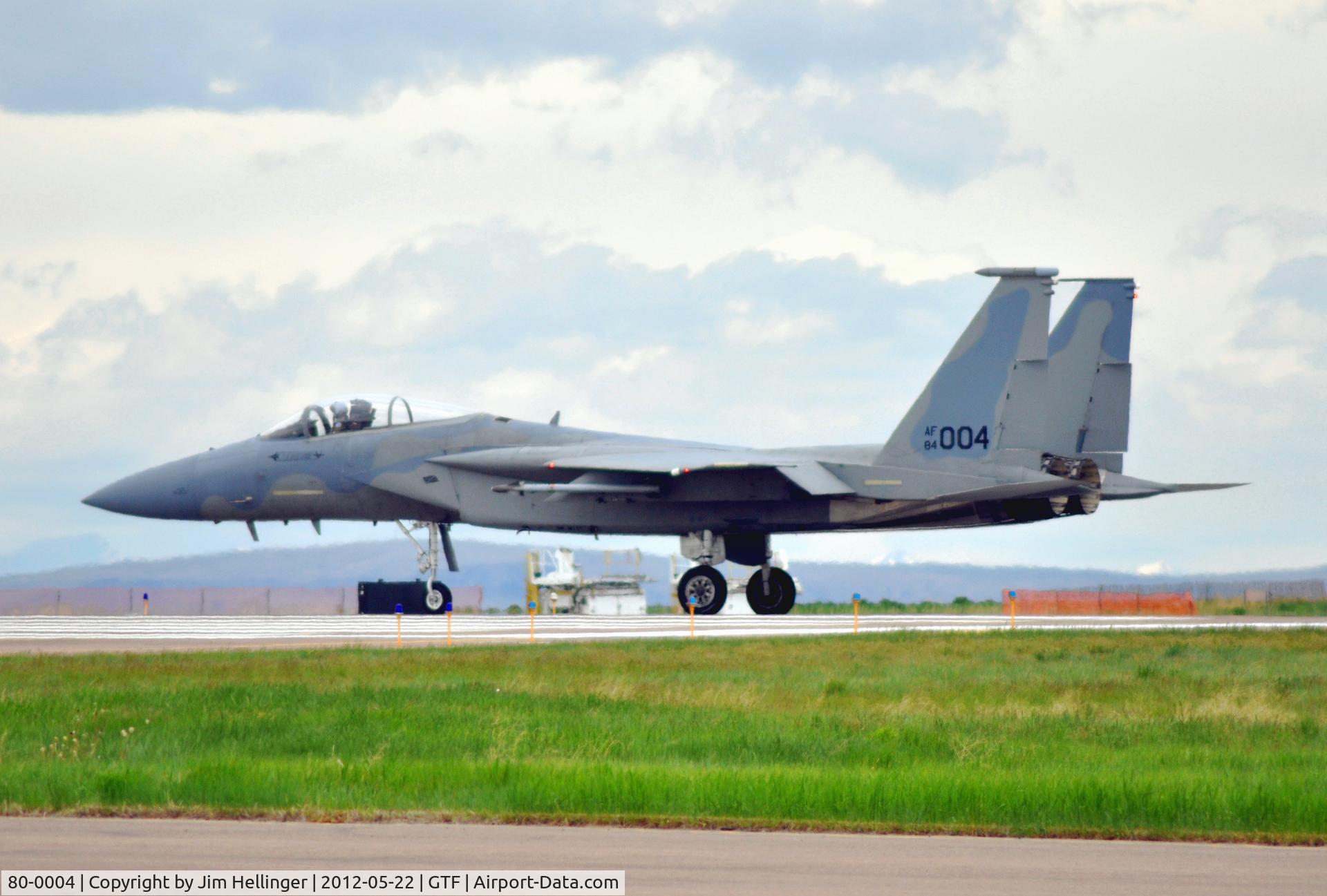 80-0004, 1980 McDonnell Douglas F-15C Eagle C/N 0638/C153, 004 has just had it's 120th Fighter Wing, (Montana ANG), tail markings painted over.  All of these F-15C's and D's are scheduled to leave GTF in the summer of 2012.