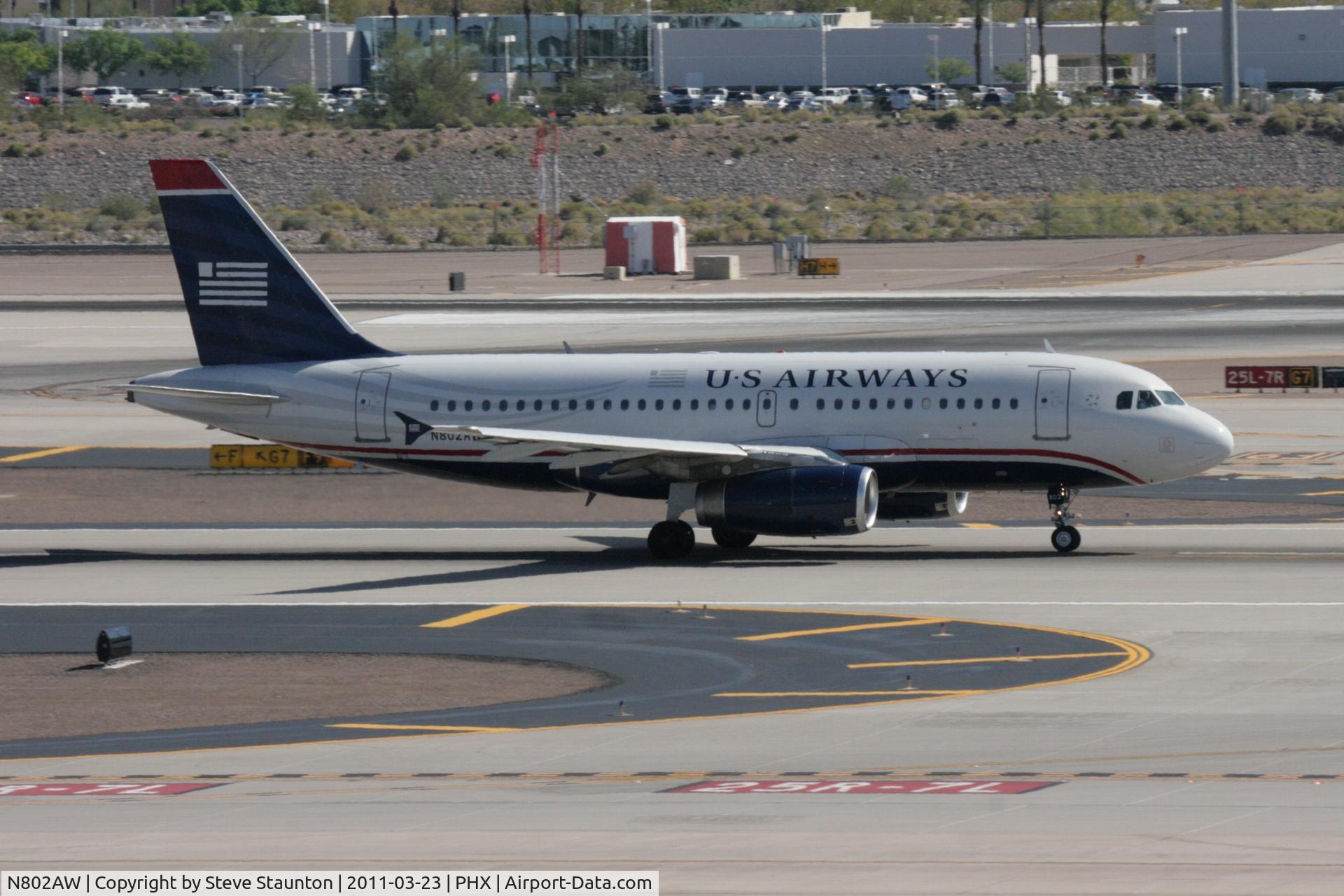 N802AW, 1998 Airbus A319-132 C/N 0924, Taken at Phoenix Sky Harbor Airport, in March 2011 whilst on an Aeroprint Aviation tour