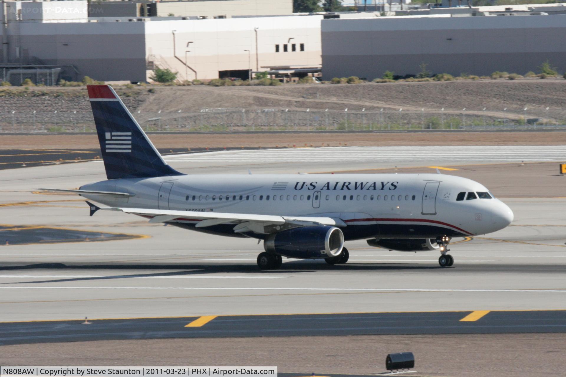 N808AW, 1999 Airbus A319-132 C/N 1088, Taken at Phoenix Sky Harbor Airport, in March 2011 whilst on an Aeroprint Aviation tour
