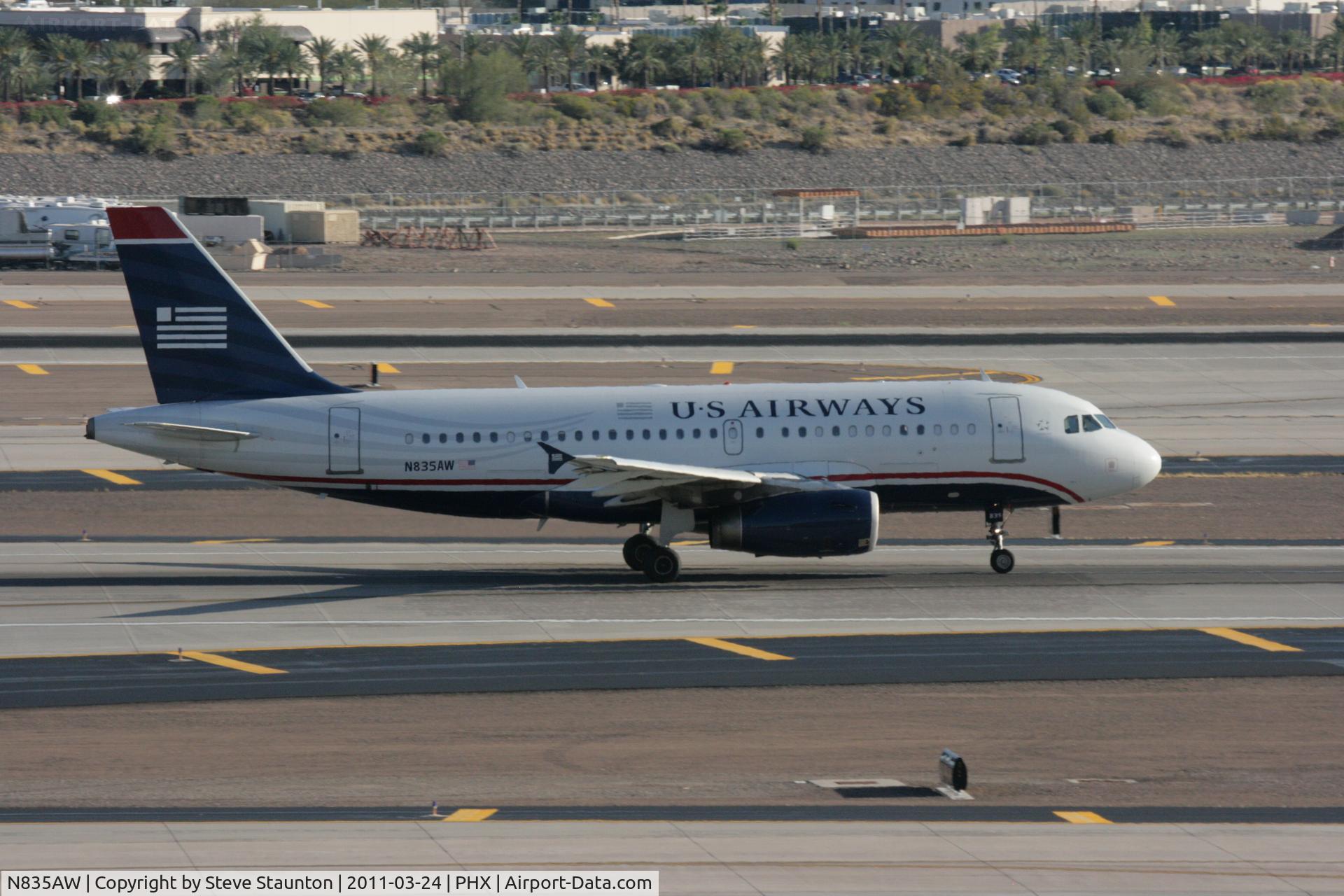 N835AW, 2005 Airbus A319-132 C/N 2458, Taken at Phoenix Sky Harbor Airport, in March 2011 whilst on an Aeroprint Aviation tour