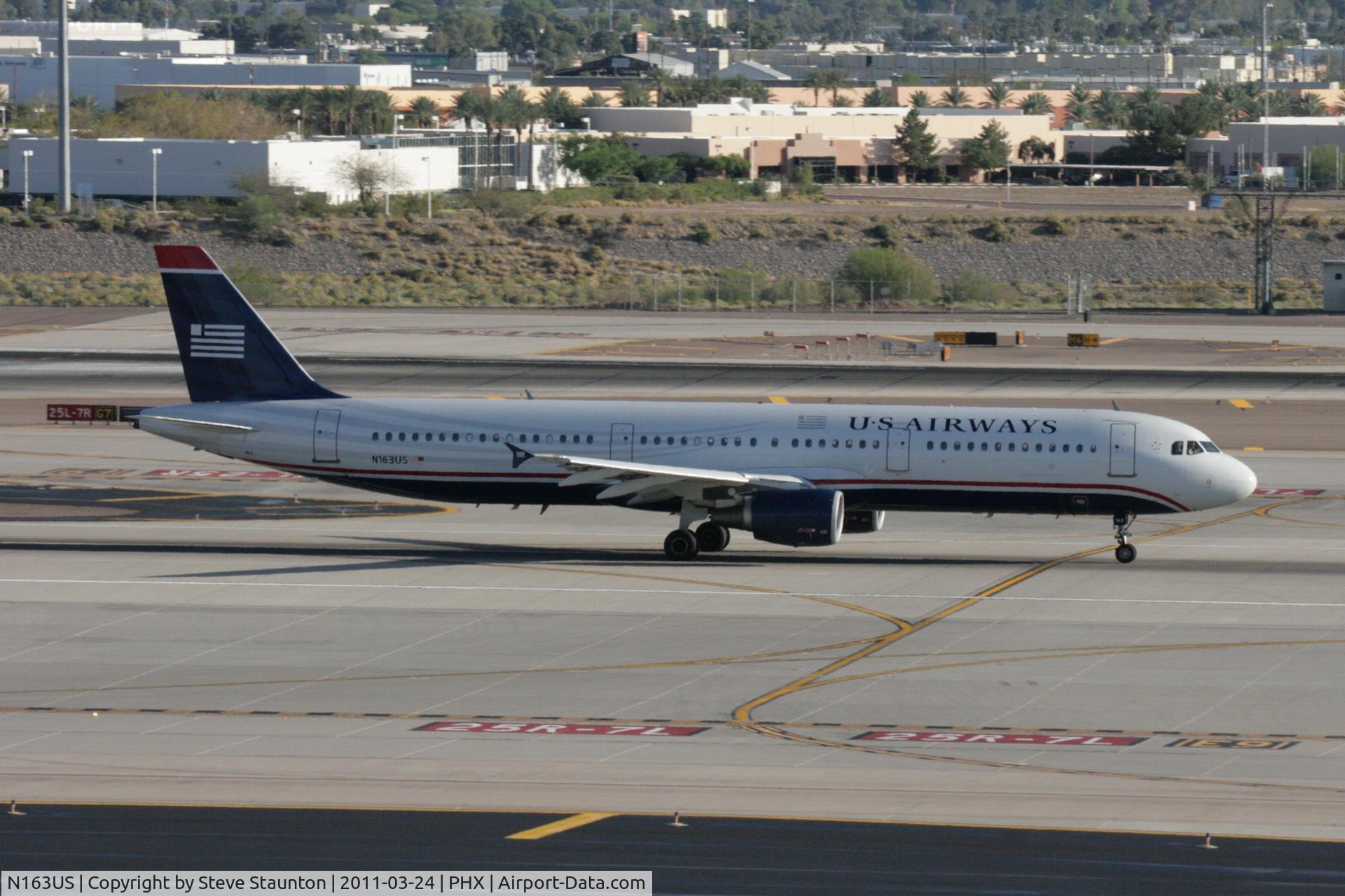 N163US, 2001 Airbus A321-211 C/N 1417, Taken at Phoenix Sky Harbor Airport, in March 2011 whilst on an Aeroprint Aviation tour