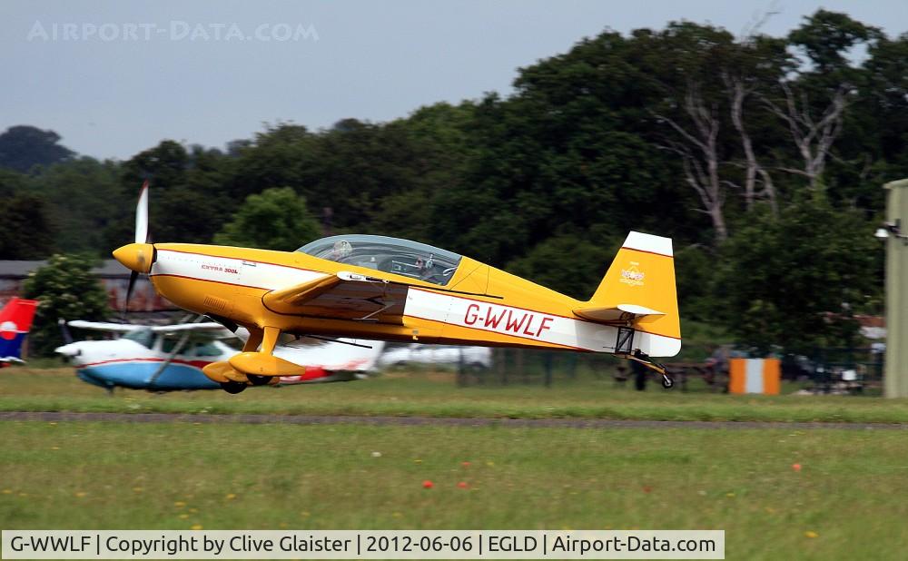 G-WWLF, 1996 Extra EA-300L C/N 020, Ex: N663JC > G-WWLF - Seems to have aquired a large sticker on the tail.
