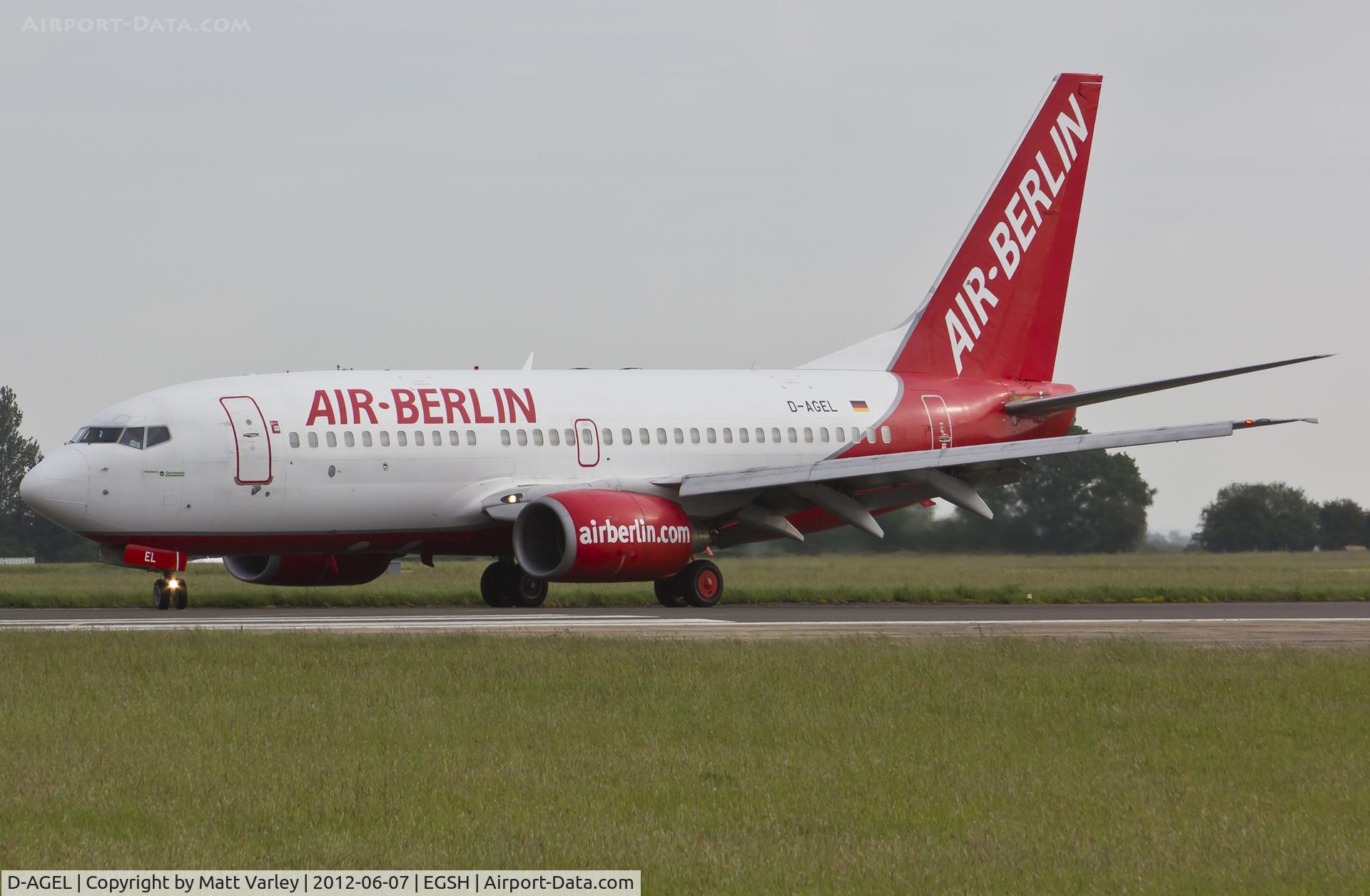 D-AGEL, 1997 Boeing 737-75B C/N 28110, Arriving at EGSH in the early morning light for spray by Air Livery.