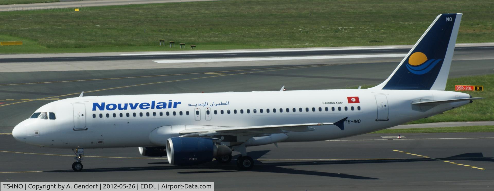 TS-INO, 2008 Airbus A320-214 C/N 3480, Nouvelair, is taxiing at Düsseldorf Int´l (EDDL)