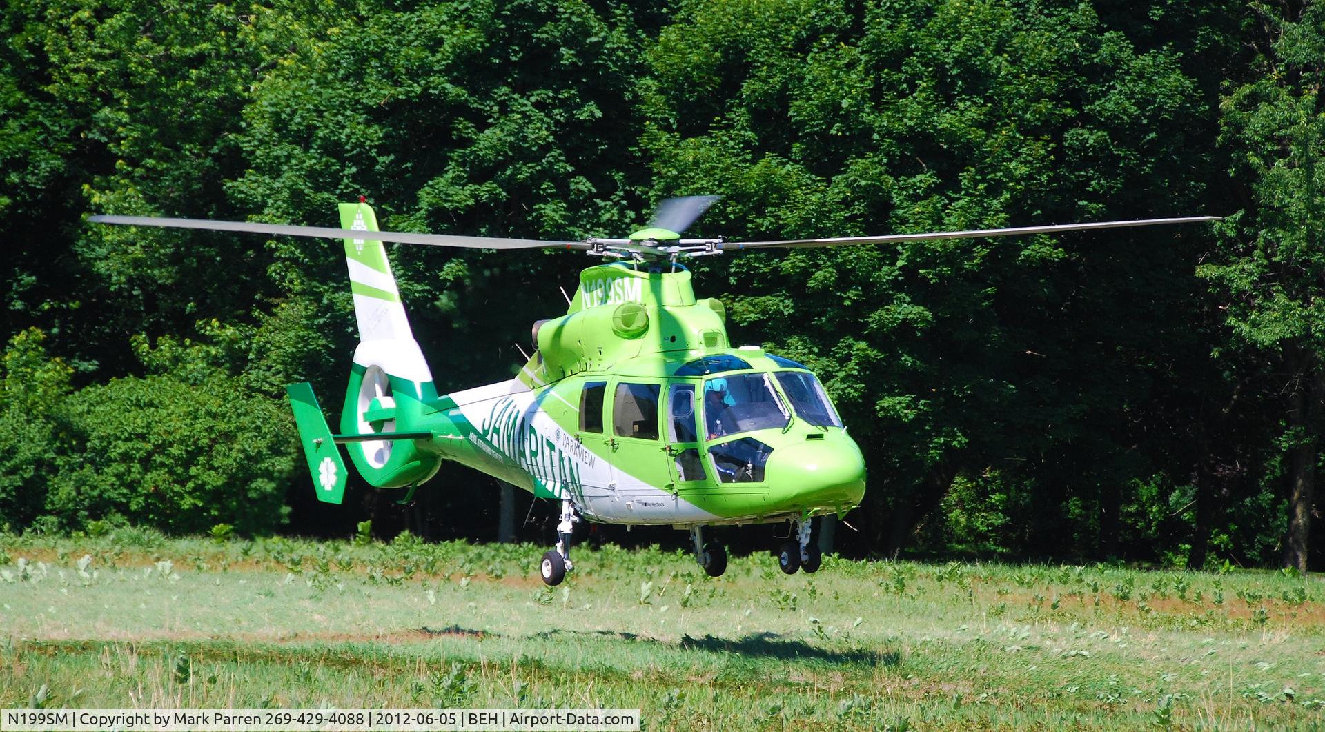 N199SM, 1991 Aerospatiale AS-365N-2 Dauphin C/N 6396, Picking up patient of a car accident near Sawyer, Michigan.