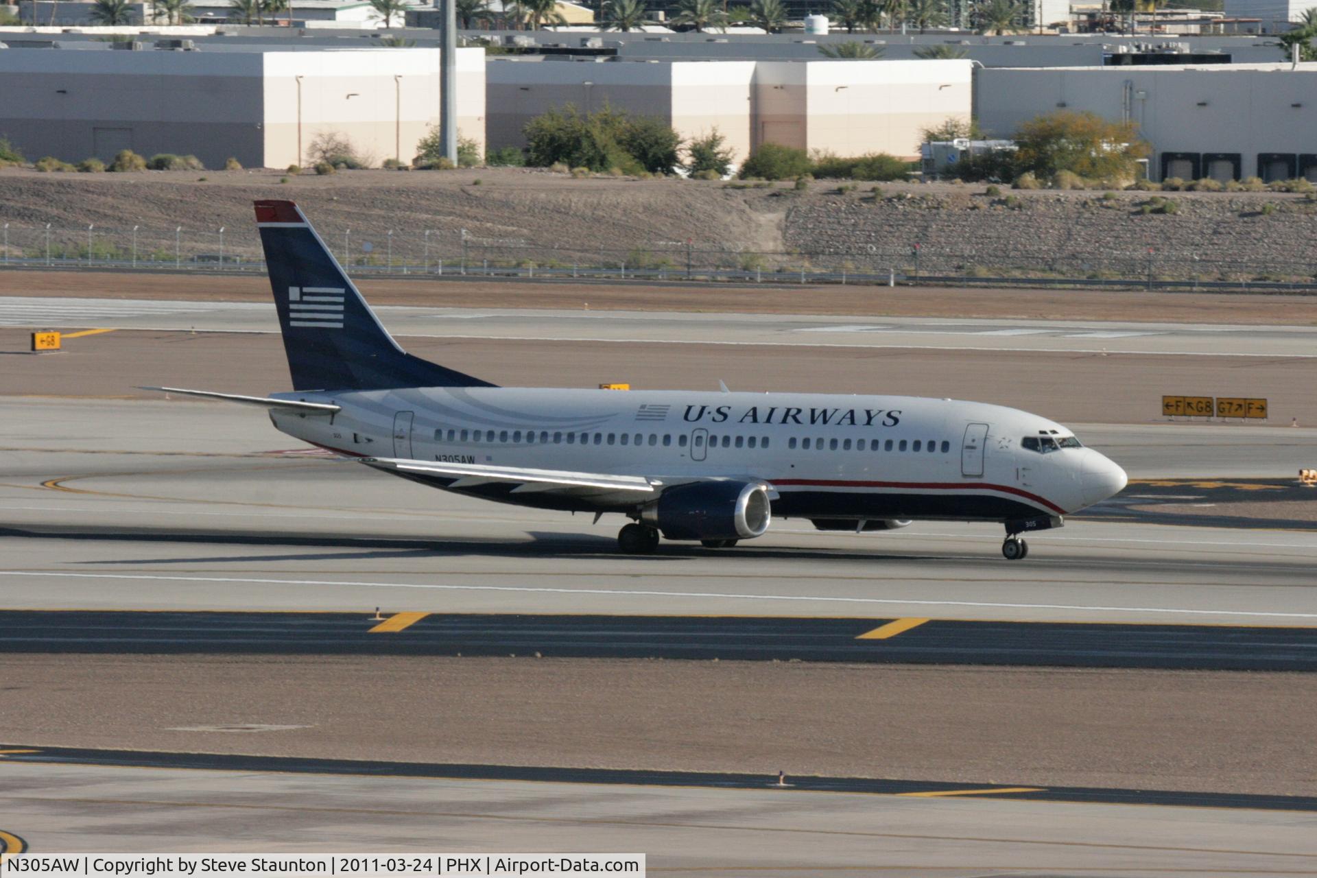 N305AW, 1988 Boeing 737-3G7 C/N 24012, Taken at Phoenix Sky Harbor Airport, in March 2011 whilst on an Aeroprint Aviation tour