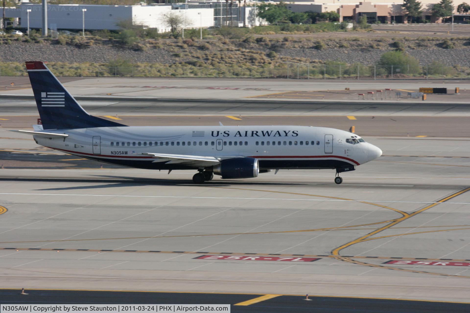 N305AW, 1988 Boeing 737-3G7 C/N 24012, Taken at Phoenix Sky Harbor Airport, in March 2011 whilst on an Aeroprint Aviation tour