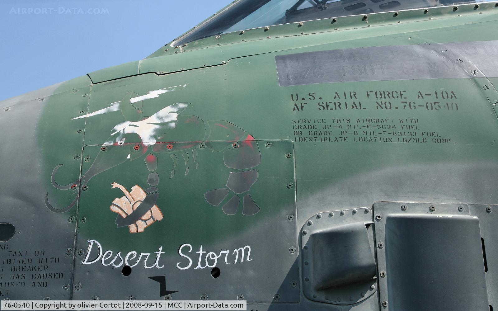 76-0540, 1976 Fairchild Republic A-10A Thunderbolt II C/N A10-0087, nose art close up