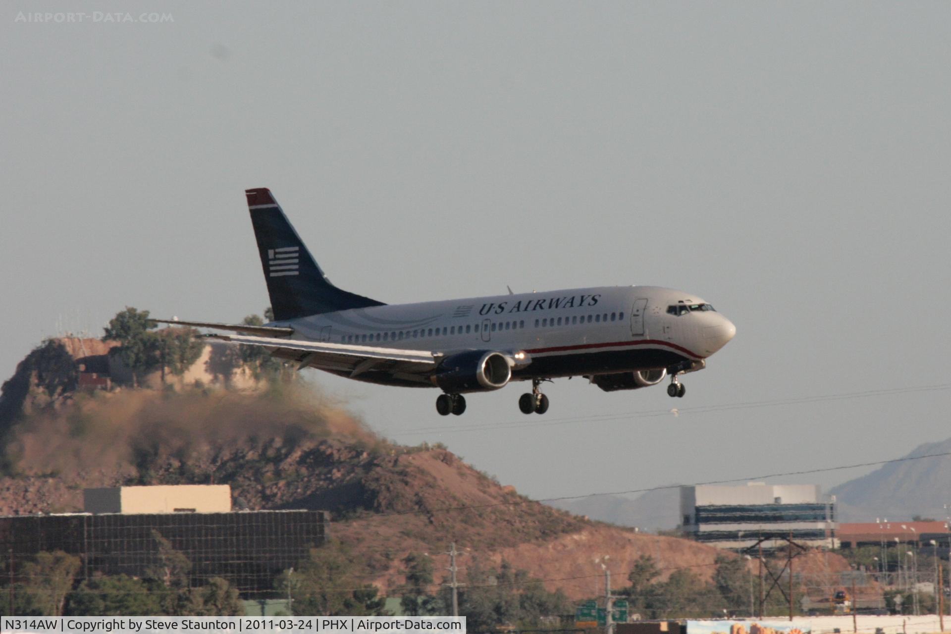 N314AW, 1987 Boeing 737-3S3 C/N 23733, Taken at Phoenix Sky Harbor Airport, in March 2011 whilst on an Aeroprint Aviation tour