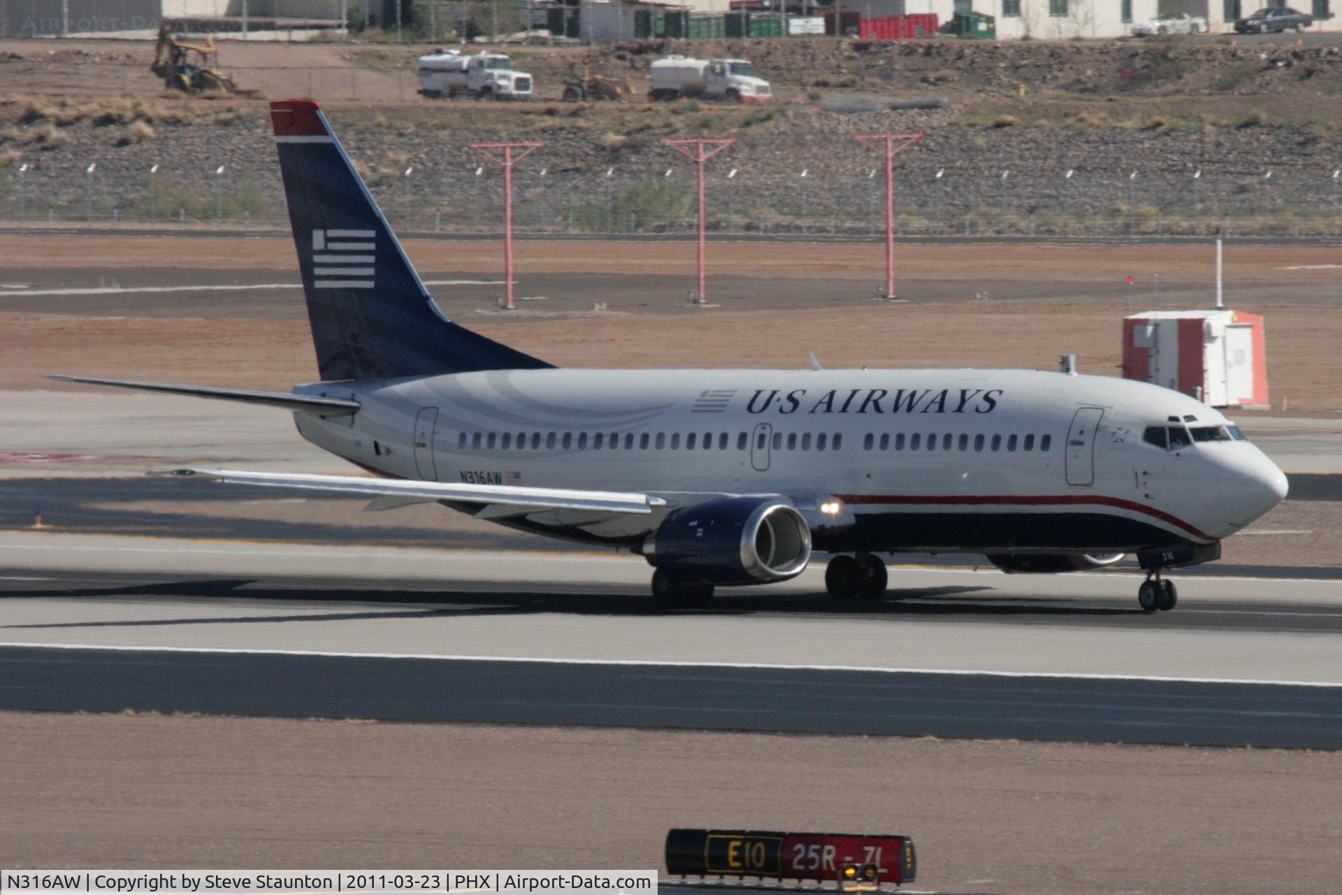 N316AW, 1987 Boeing 737-3S3 C/N 23713, Taken at Phoenix Sky Harbor Airport, in March 2011 whilst on an Aeroprint Aviation tour
