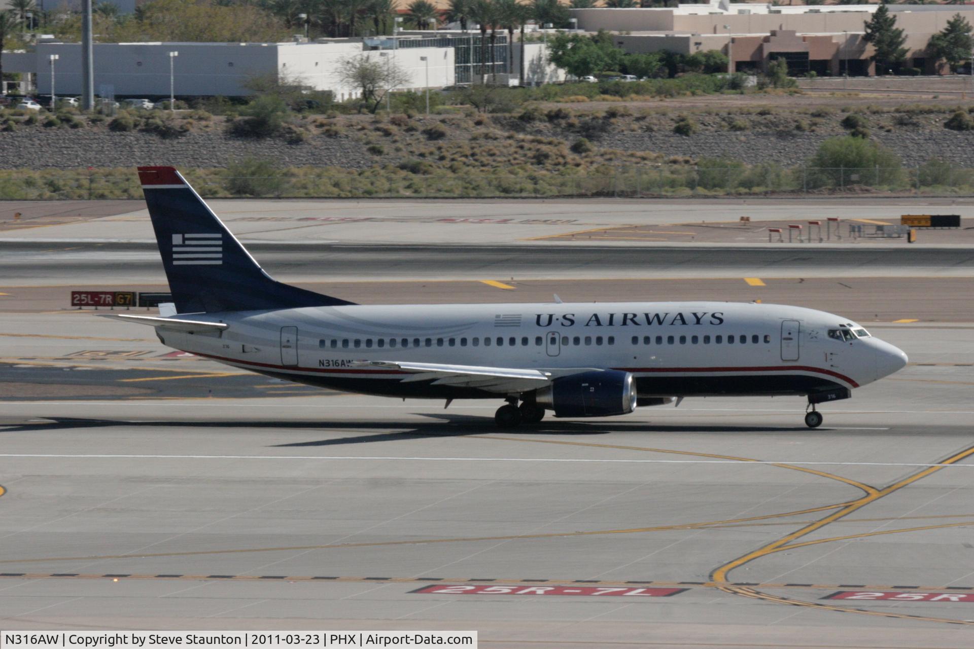 N316AW, 1987 Boeing 737-3S3 C/N 23713, Taken at Phoenix Sky Harbor Airport, in March 2011 whilst on an Aeroprint Aviation tour