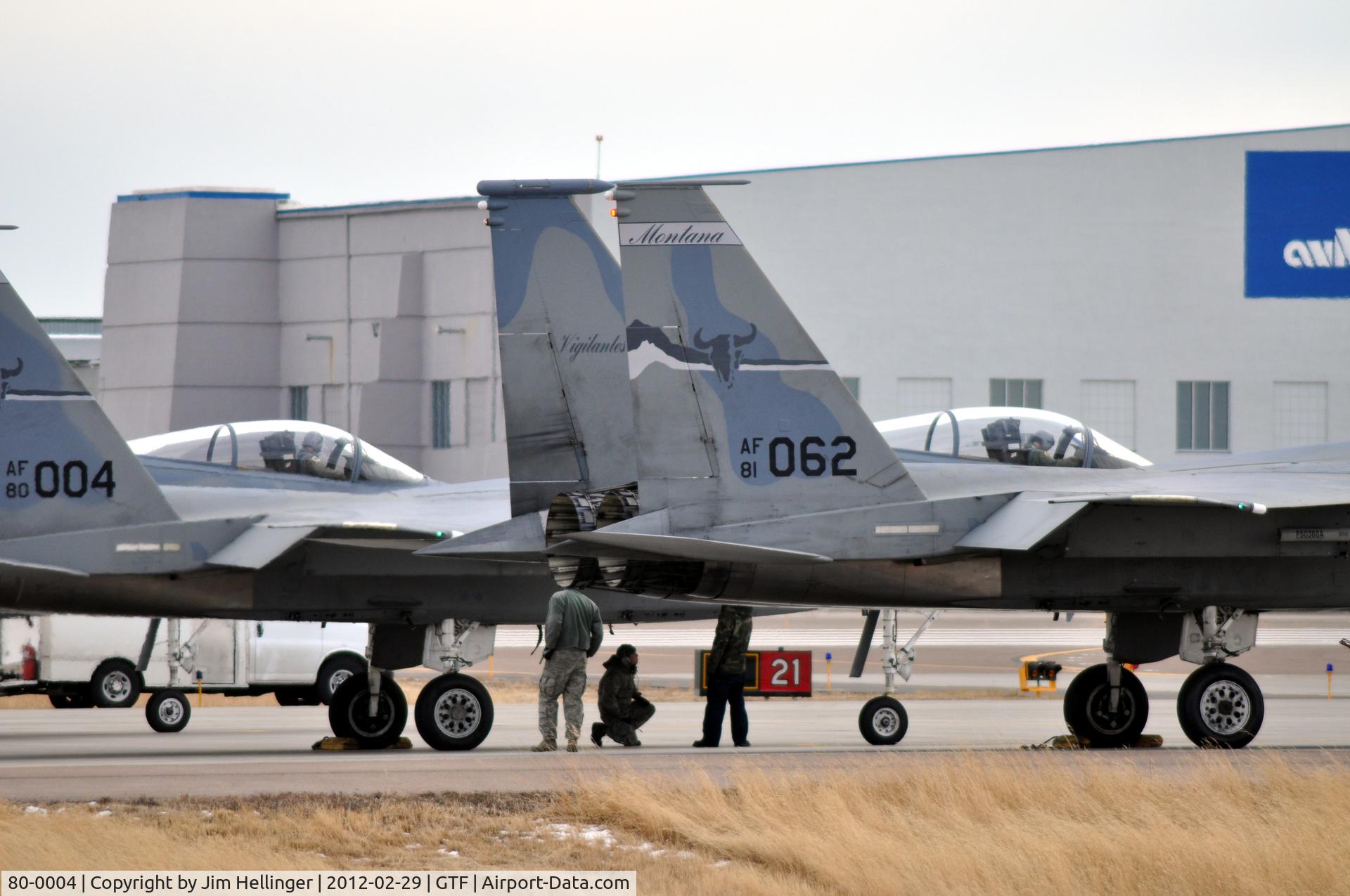 80-0004, 1980 McDonnell Douglas F-15C Eagle C/N 0638/C153, 120th Fighter Wing F-15's, end of runway check at GTF
