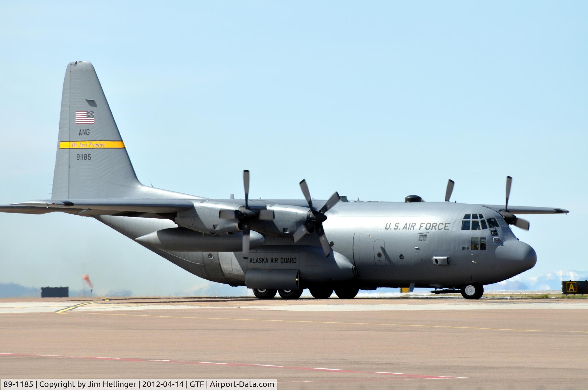 89-1185, Lockheed EC-130H Hercules C/N 382-5194, Alaska Air National Guard Hercules taxiing to runway 21 at GTF