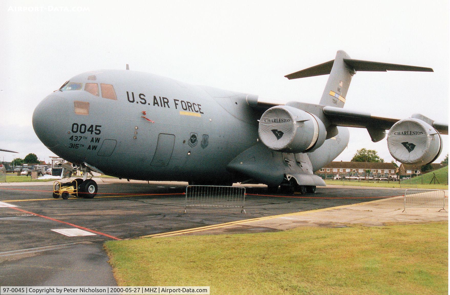 97-0045, 1997 Boeing C-17A Globemaster III C/N P-45, C-17A Globemaster of the 437th Airlift Wing at Charleston AFB on display at the 2000 RAF Mildenhall Air Fete.