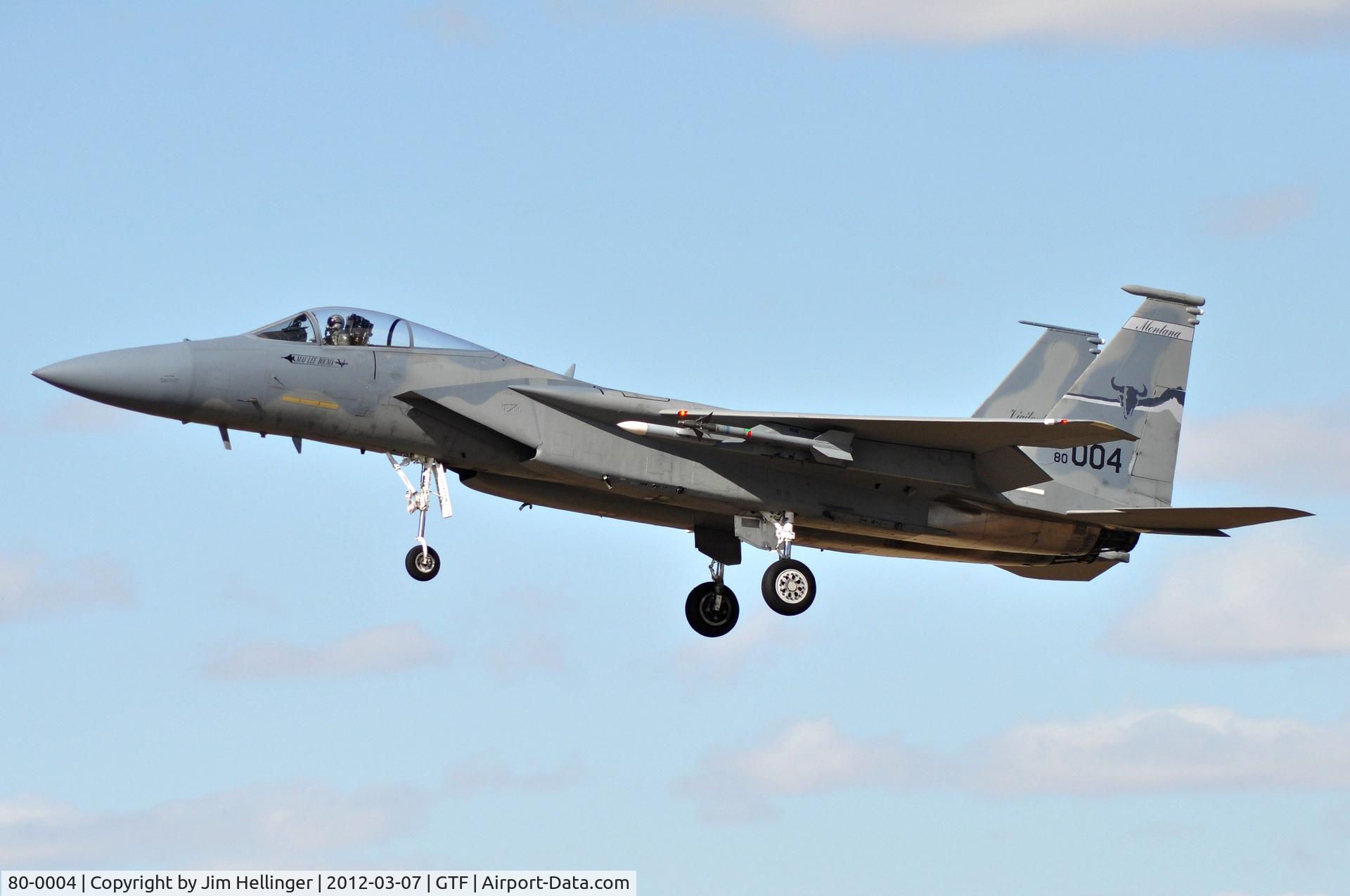 80-0004, 1980 McDonnell Douglas F-15C Eagle C/N 0638/C153, 120th Fighter Wing F-15C landing at GTF