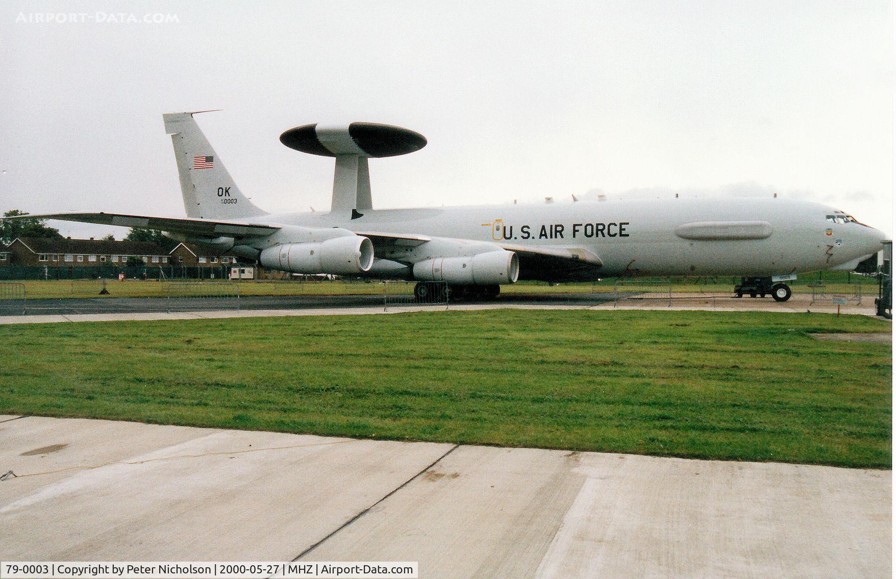 79-0003, 1979 Boeing E-3B Sentry C/N 21757/944, Another view of the 552nd Air Control Wing E-3B Sentry on display at the RAF Mildenhall Air Fete 2000.