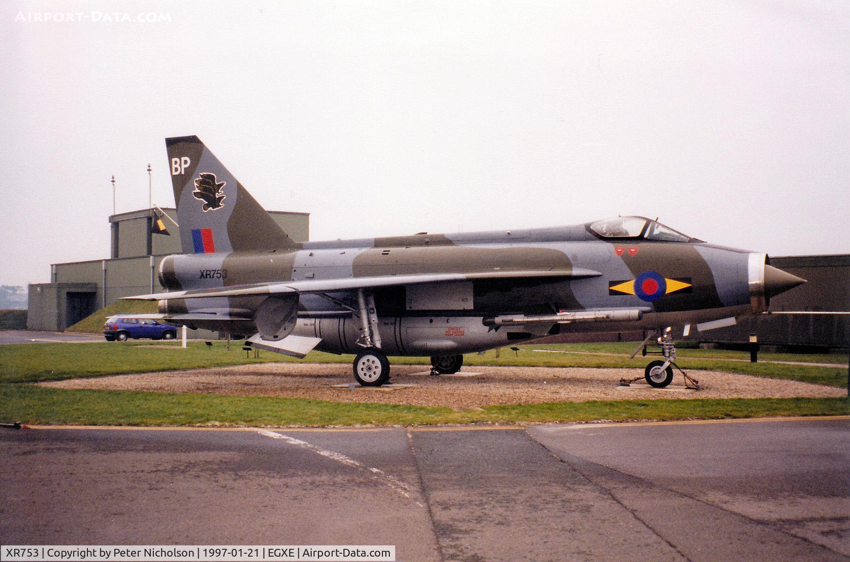 XR753, 1965 English Electric Lightning F.6 C/N 95218, Lightning F.6 as preserved by 11 Squadron at RAF Leeming in January 1997.