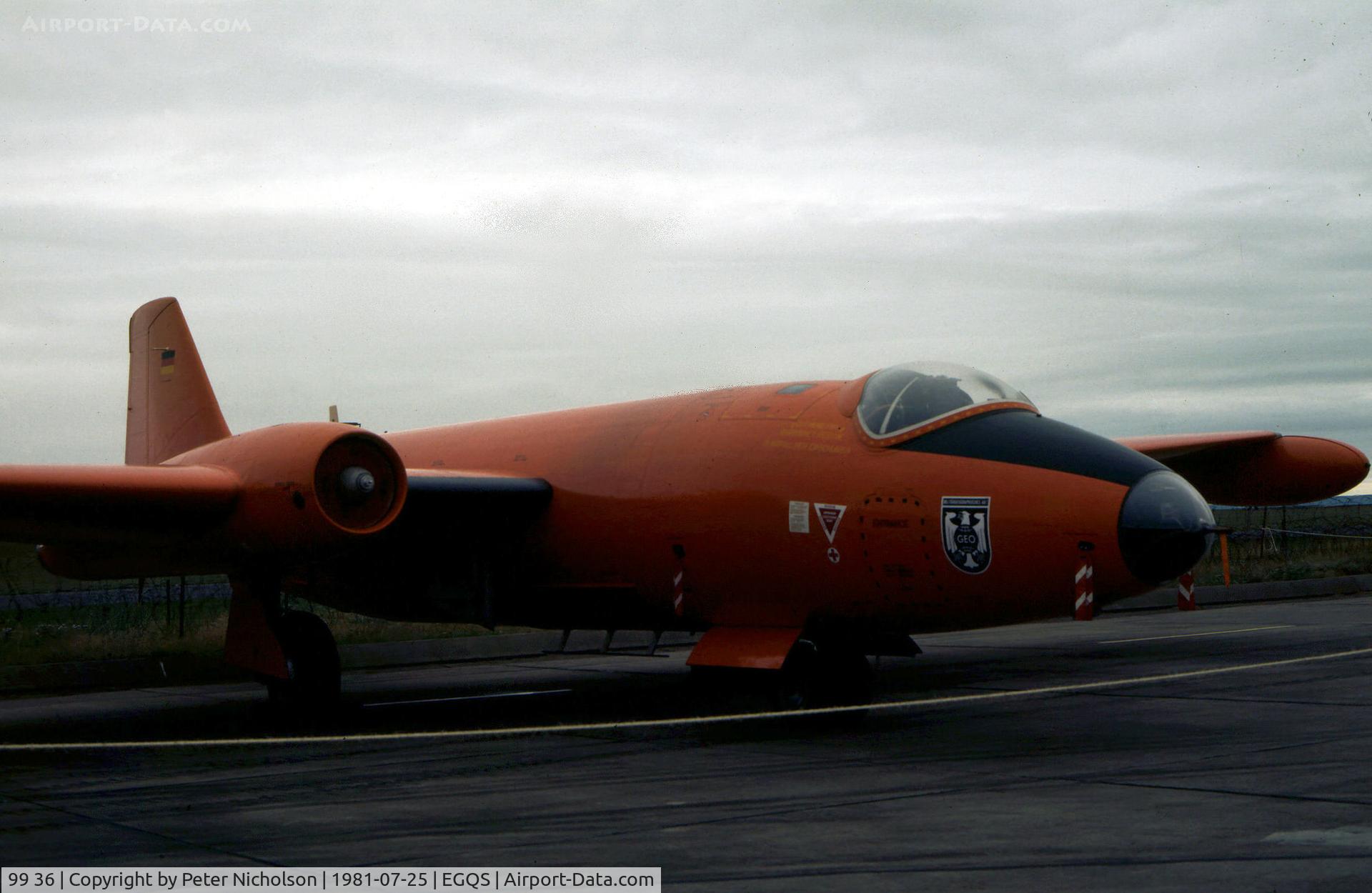 99 36, 1954 English Electric Canberra B.2 C/N R3/EA3/6644, Canberra B.2 of the German Test Establishment EST-61 on display at the 1981 RAF lossiemouth Airshow.