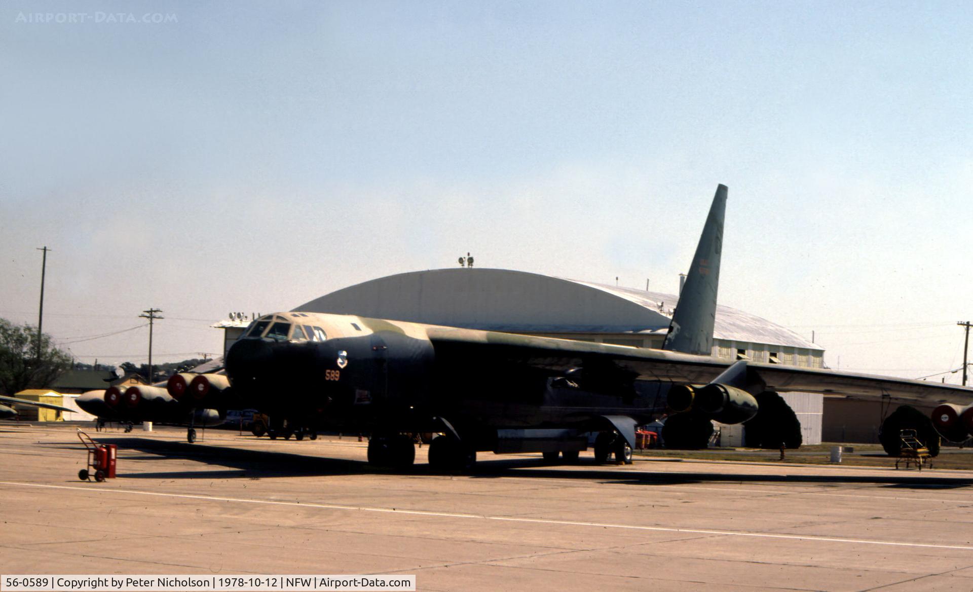 56-0589, 1956 Boeing B-52D Stratofortress C/N 17272, B-52D Stratofortress of the 7th Bombardment Wing on the flight-line at Carswell AFB in October 1978.