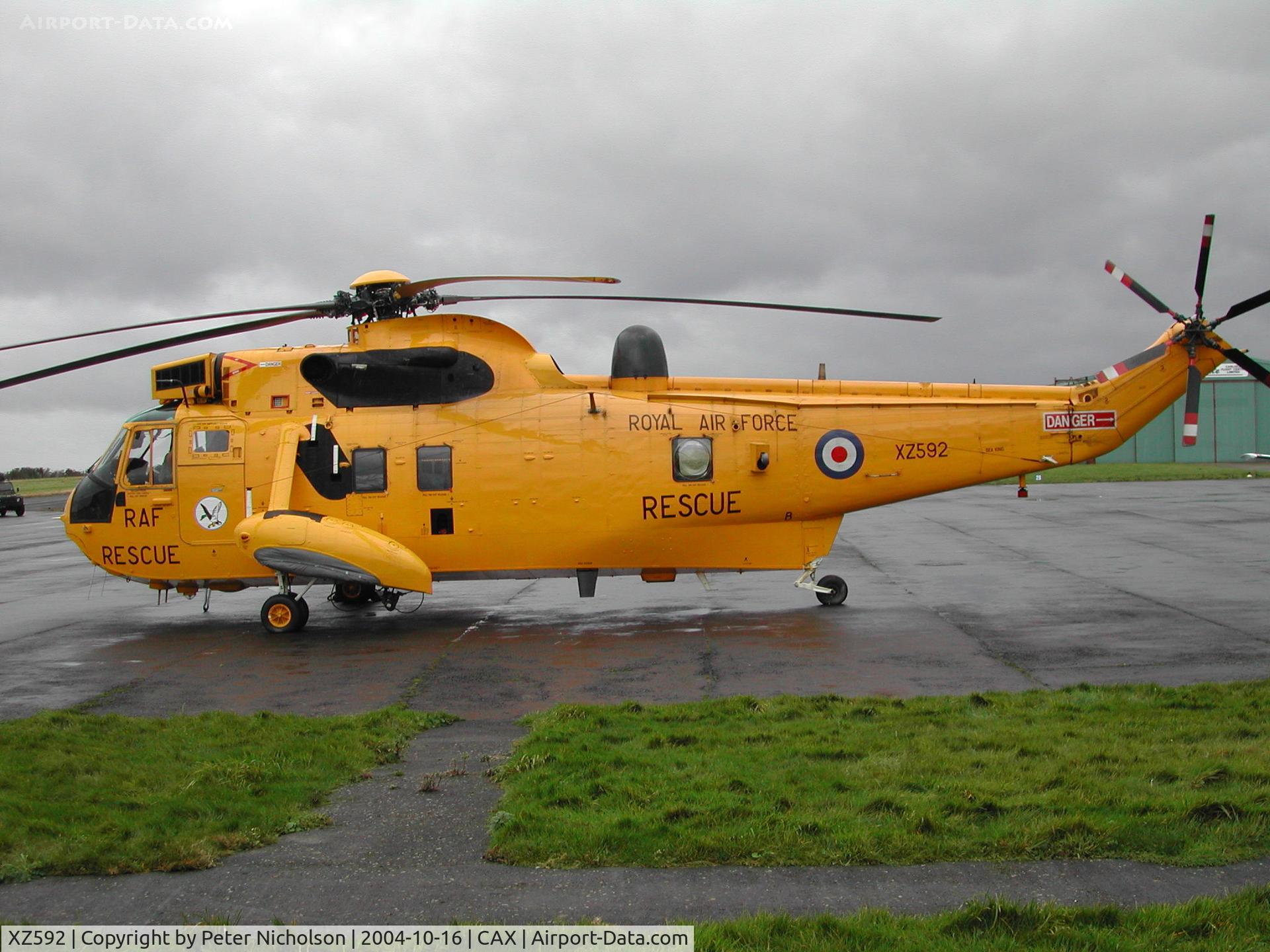 XZ592, 1978 Westland Sea King HAR.3 C/N WA858, Sea King HAR.3, callsign Rescue 131, of 202 Squadron at RAF Boulmer visiting Carlisle in October 2004.