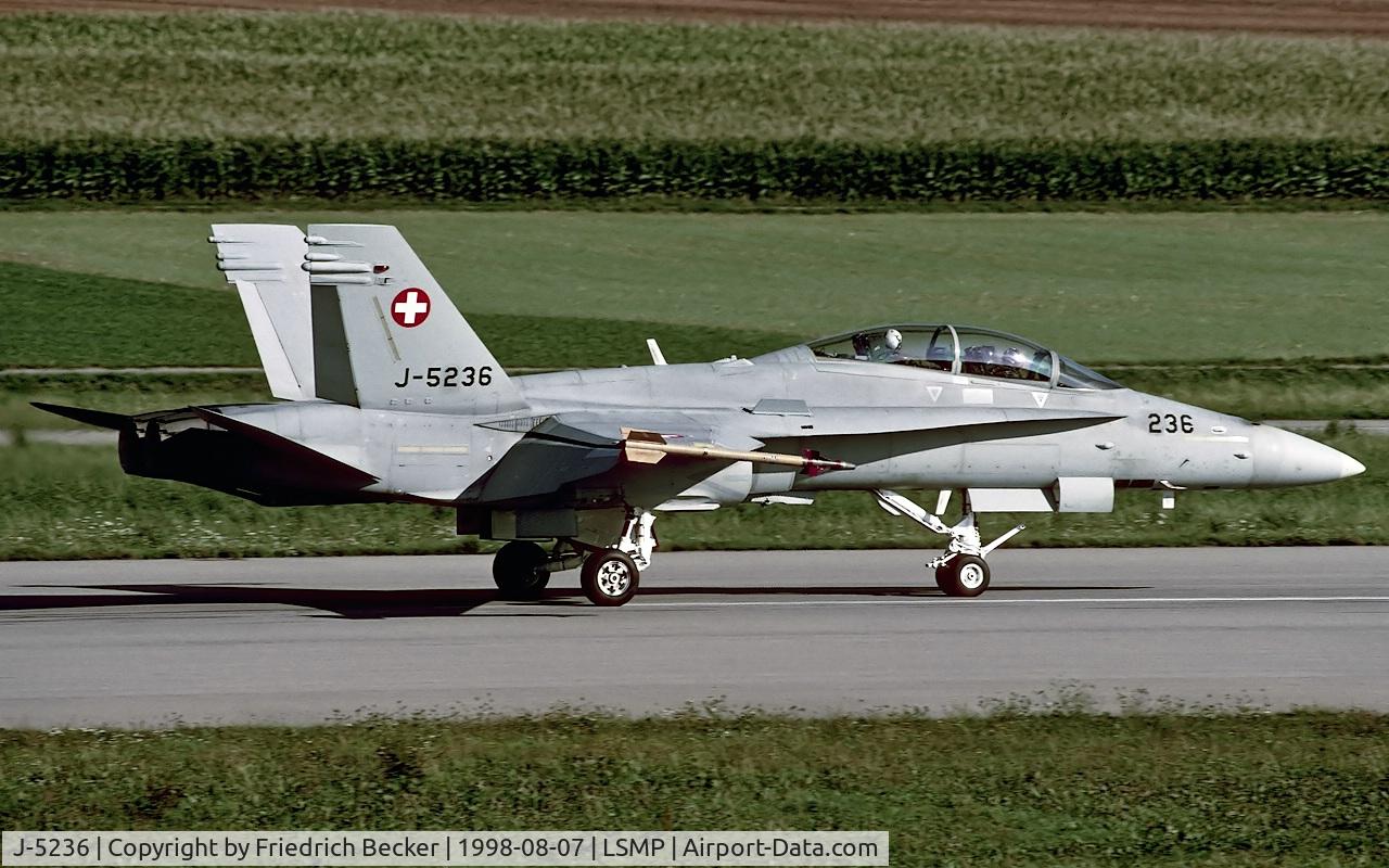 J-5236, 1997 McDonnell Douglas F/A-18D Hornet C/N 1332/SFD006, departure from Payerne AB