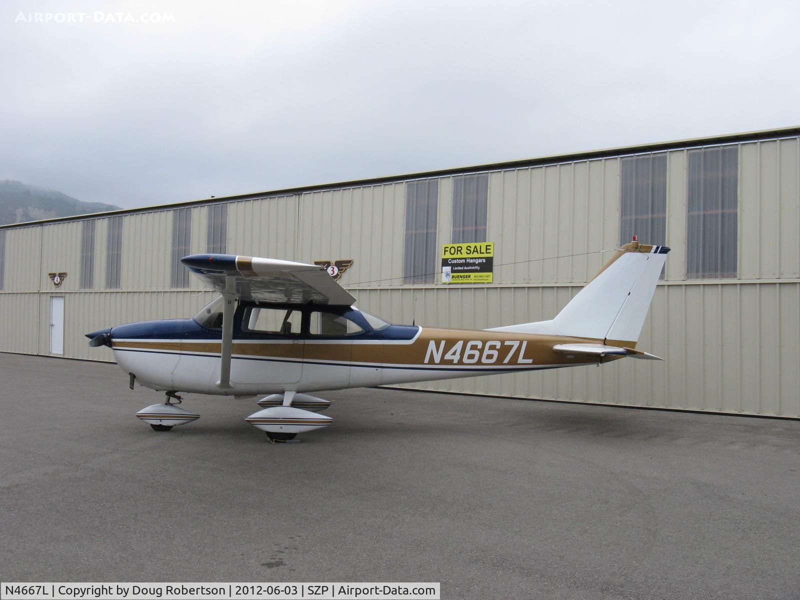 N4667L, 1966 Cessna 172G C/N 17254662, 1966 Cessna 172G, Continental O-300 145 Hp six cylinder, on display across from the Aviation Museum of Santa Paula Hangar.