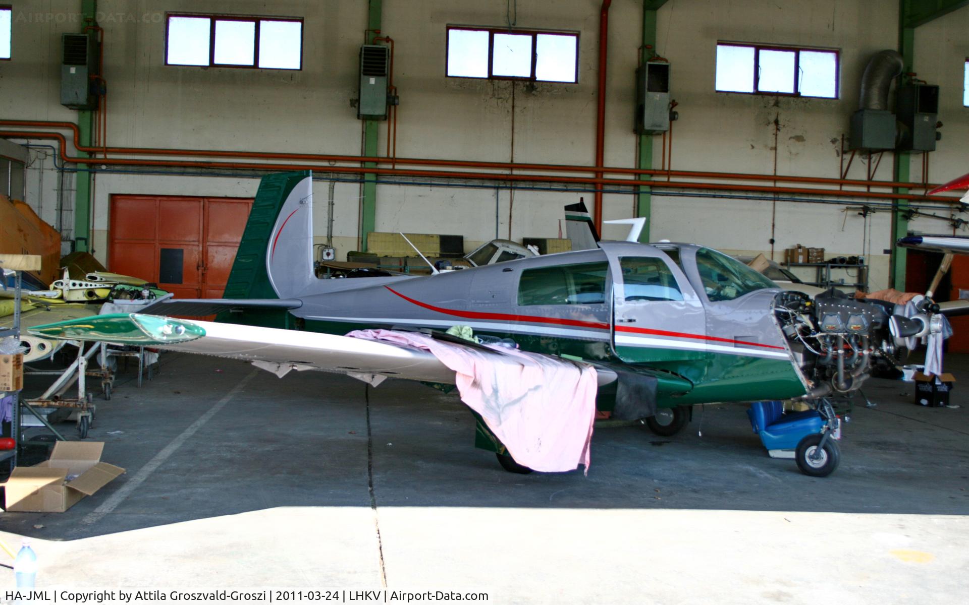 HA-JML, 1978 Mooney M20J 201 C/N 24-0586, In Kaposujlak Airport hangar