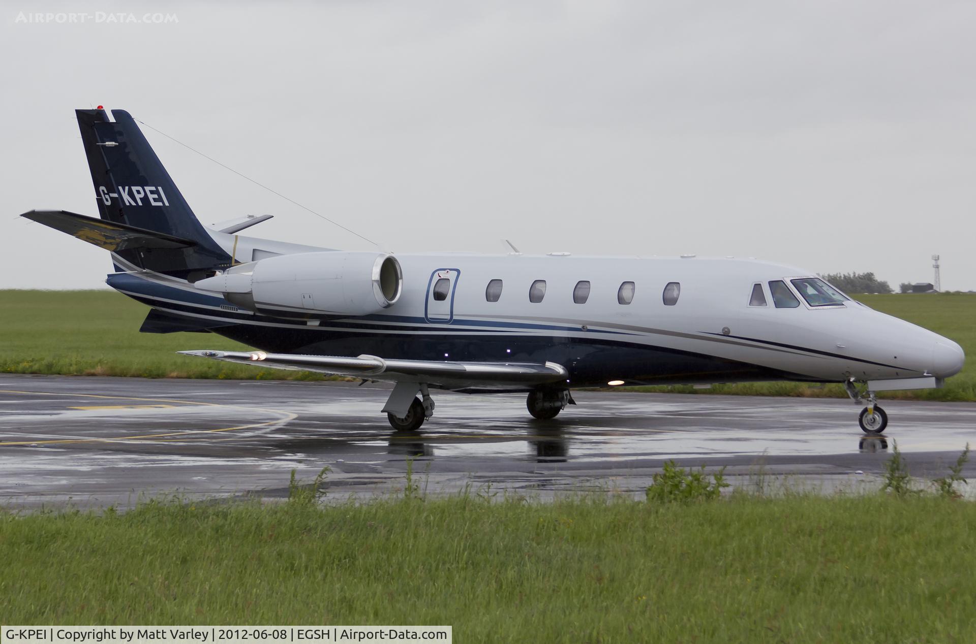 G-KPEI, 2008 Cessna 560XL Citation XLS C/N 560-5785, Departing SaxonAir.