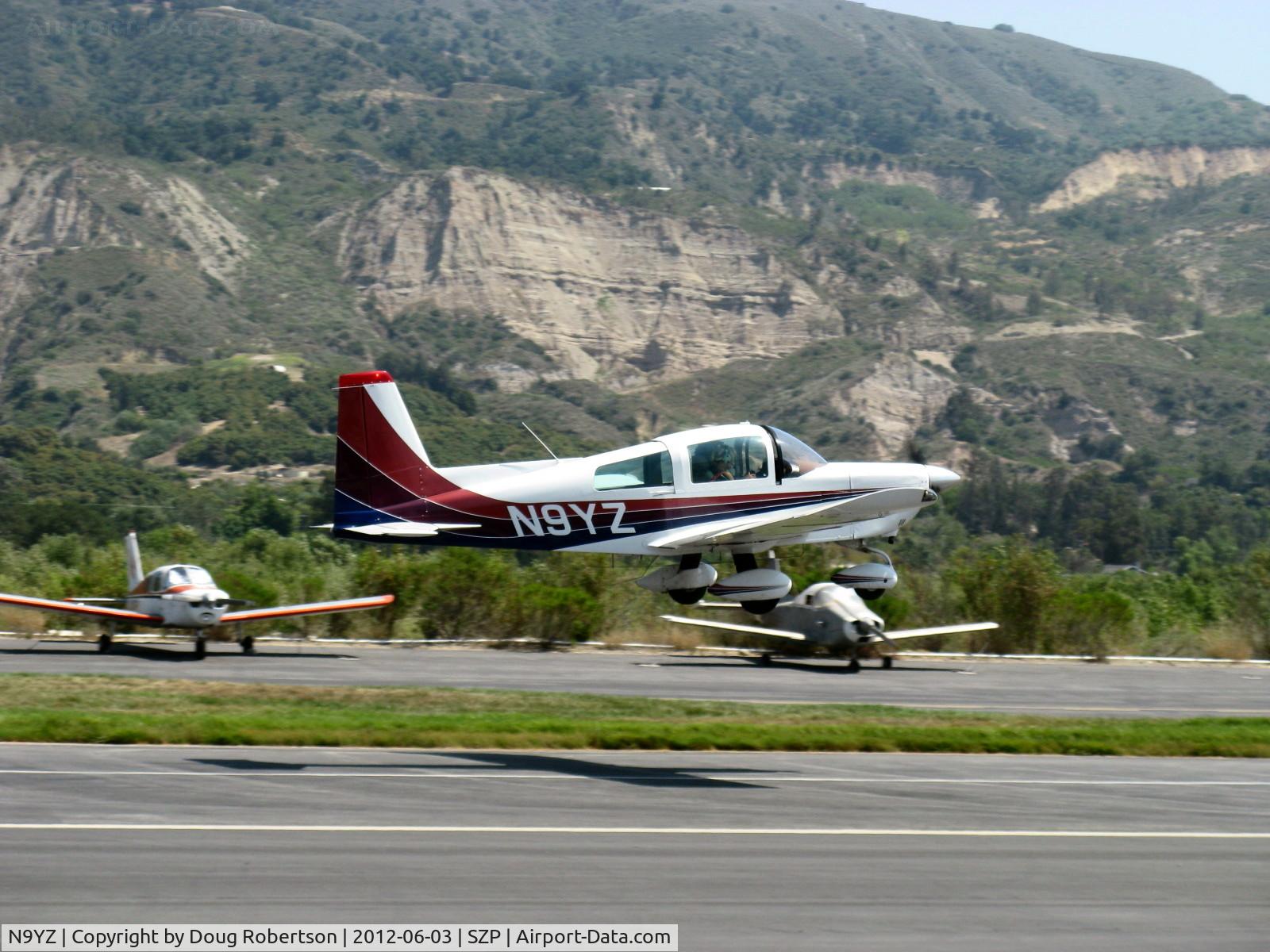 N9YZ, 1975 Grumman American AA-5A Cheetah C/N AA5-0822, 1975 Grumman American AA-5A CHEETAH, Lycoming O-320 150 Hp, takeoff Rwy 22, Young Eagles Flight, Thank You, Gary!