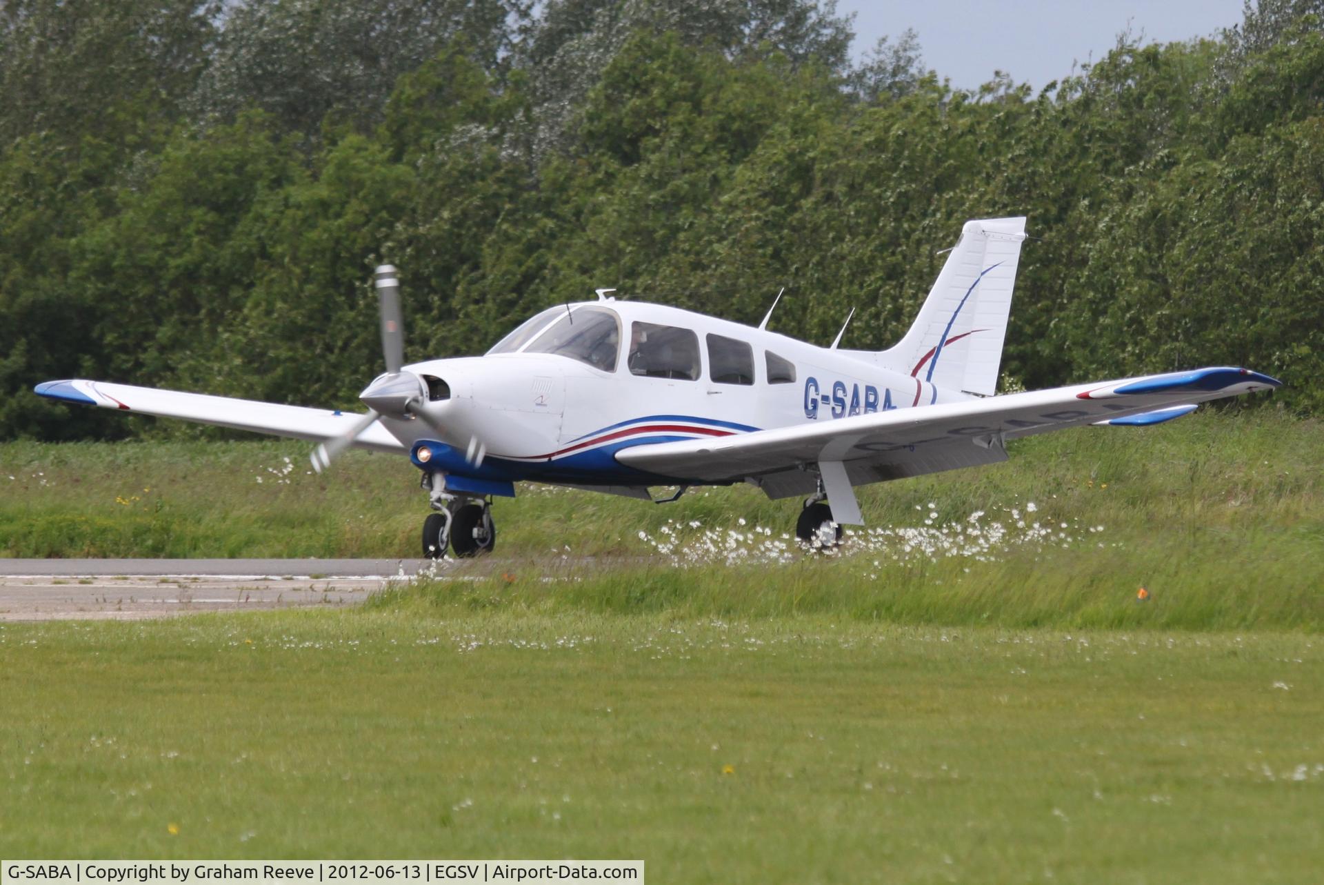G-SABA, 1977 Piper PA-28R-201T Cherokee Arrow III C/N 28R-7703268, Just landed.