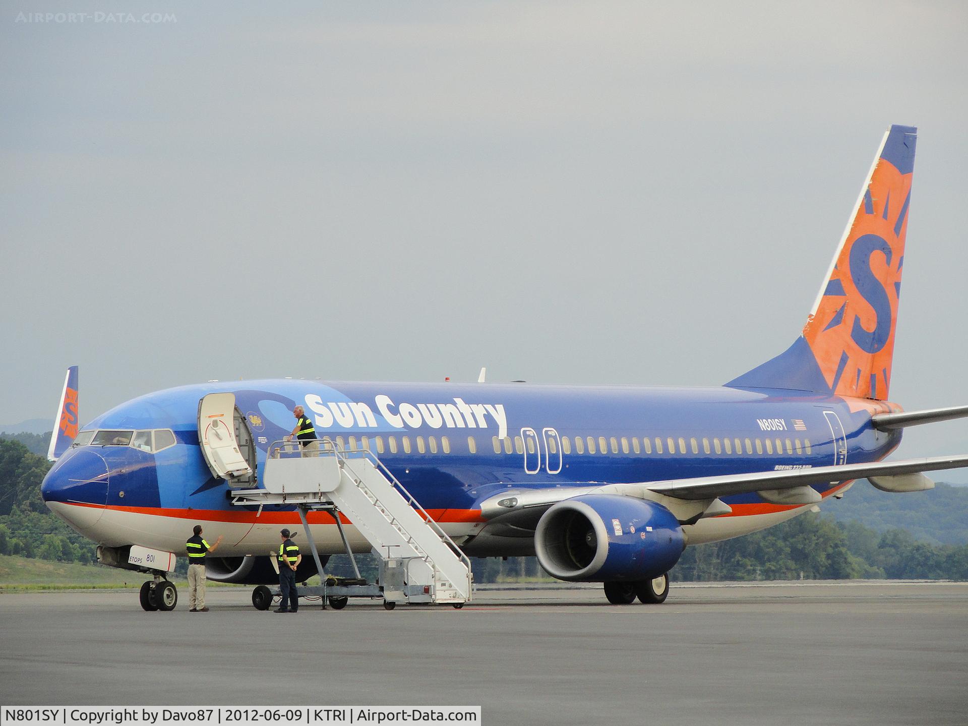 N801SY, 2001 Boeing 737-8Q8 C/N 30332, Parked at Tri-Cities Airport (KTRI) Saturday evening, June 9th, 2012.