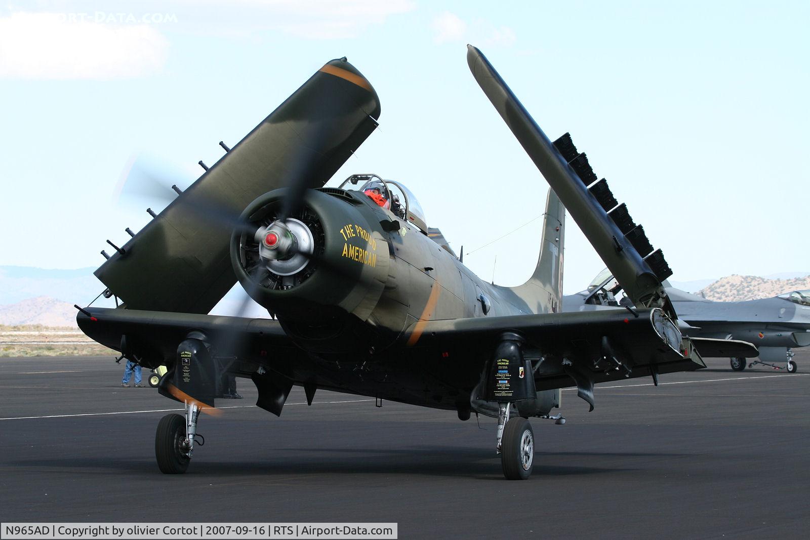 N965AD, 1952 Douglas A-1D Skyraider (AD-4NA) C/N 7765, rolling on the taxi way of Reno