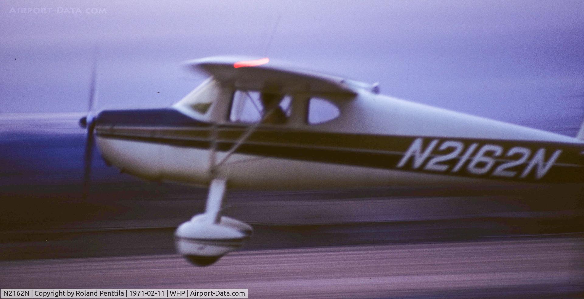N2162N, 1947 Cessna 140 C/N 12398, 62N lands at Whiteman Airpark (WHP) in February of 1971 piloted by Steve Palmer.  His father owned the plane at this time and it was hangared at Torrance Airport in the Los Angeles area.