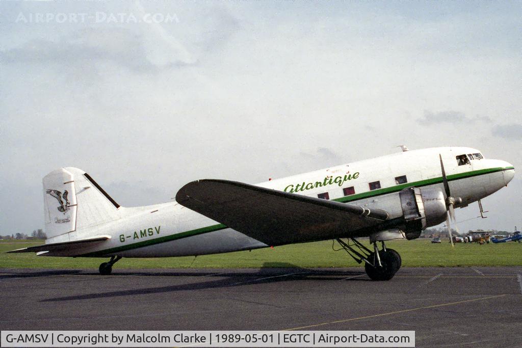 G-AMSV, 1944 Douglas DC-3A-467 (C-47B) C/N 16072, Douglas_C-47B at Cranfield Airport in May 1989.
